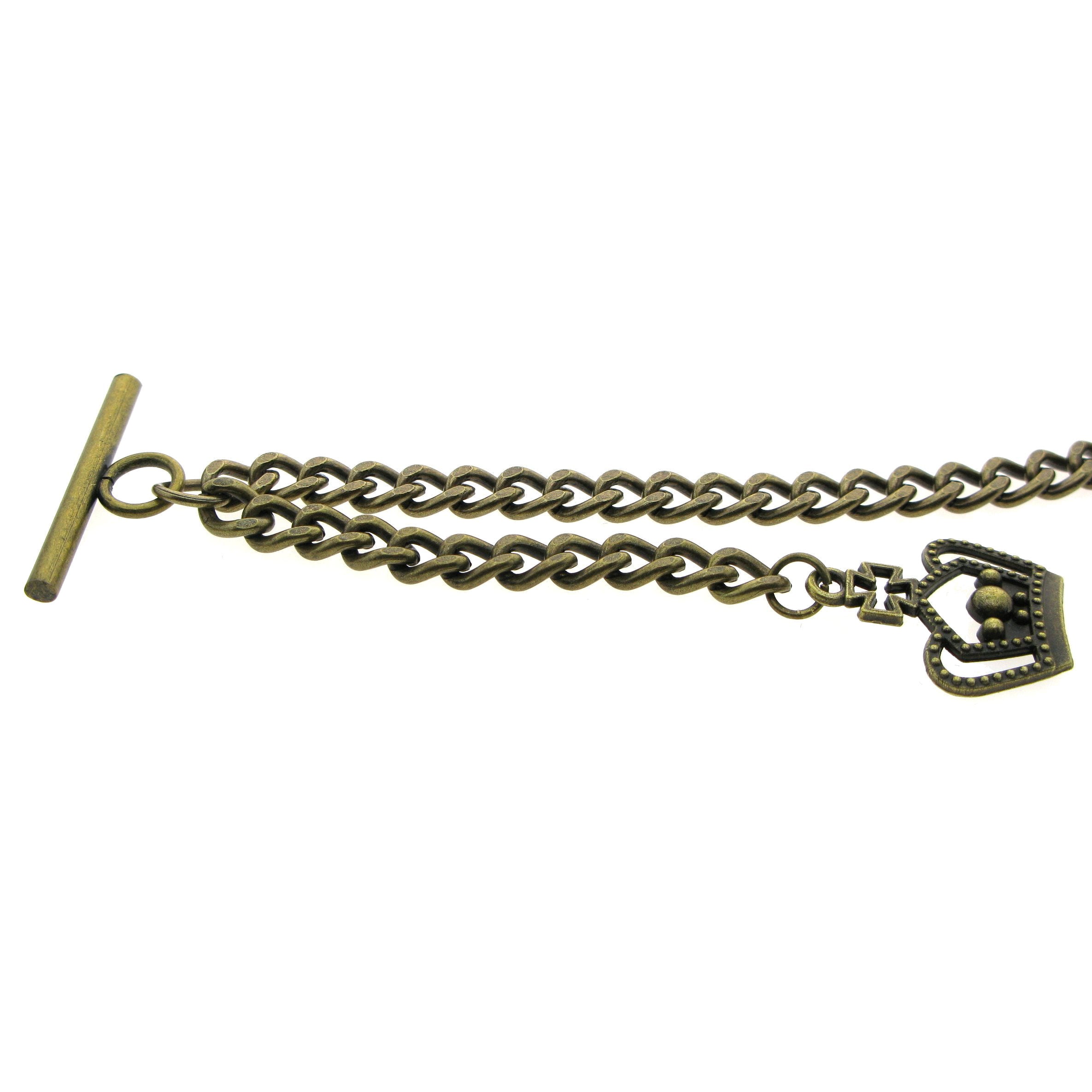 Albert Chain Pocket Watch Chains for Men Antique Brass Plating with Crown Design Fob T Bar AC28