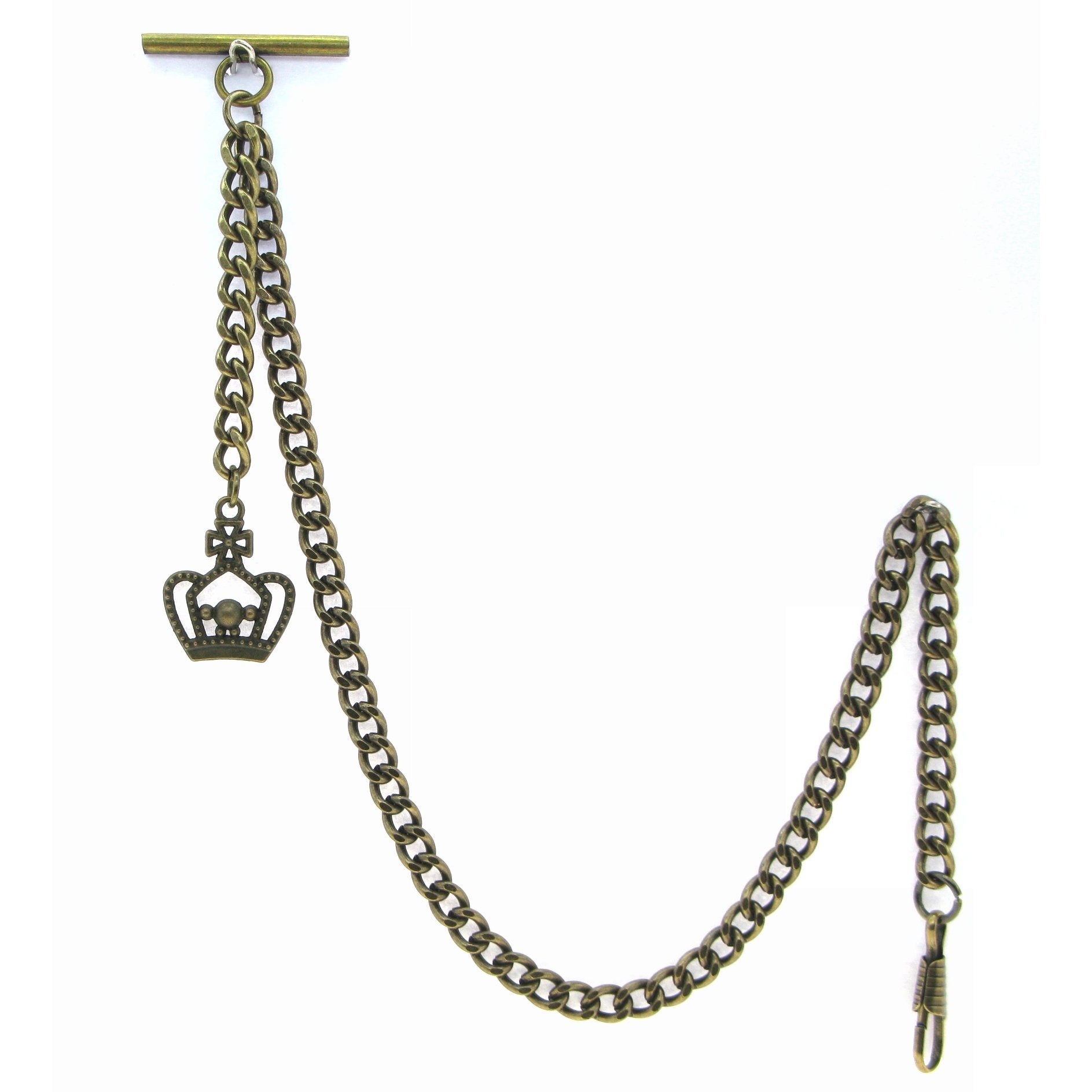 Albert Chain Pocket Watch Chains for Men Antique Brass Plating with Crown Design Fob T Bar AC28