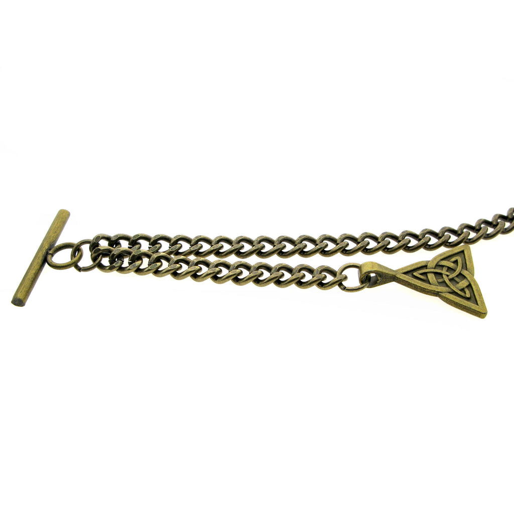 Albert Chain Pocket Watch Chains for Men Antique Brass Color with Celtic Knot Design Fob and T Bar AC29