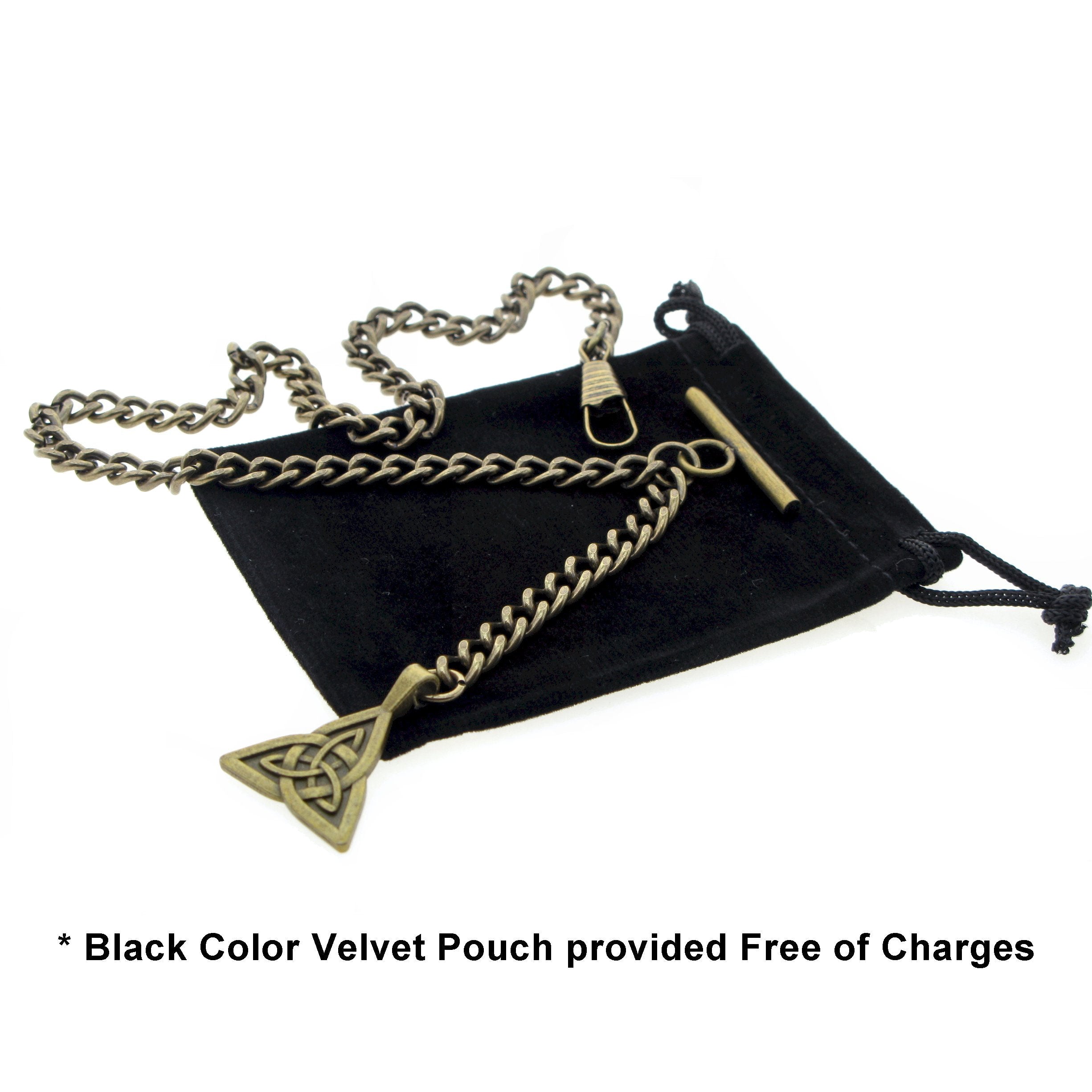 Albert Chain Pocket Watch Chains for Men Antique Brass Color with Celtic Knot Design Fob and T Bar AC29