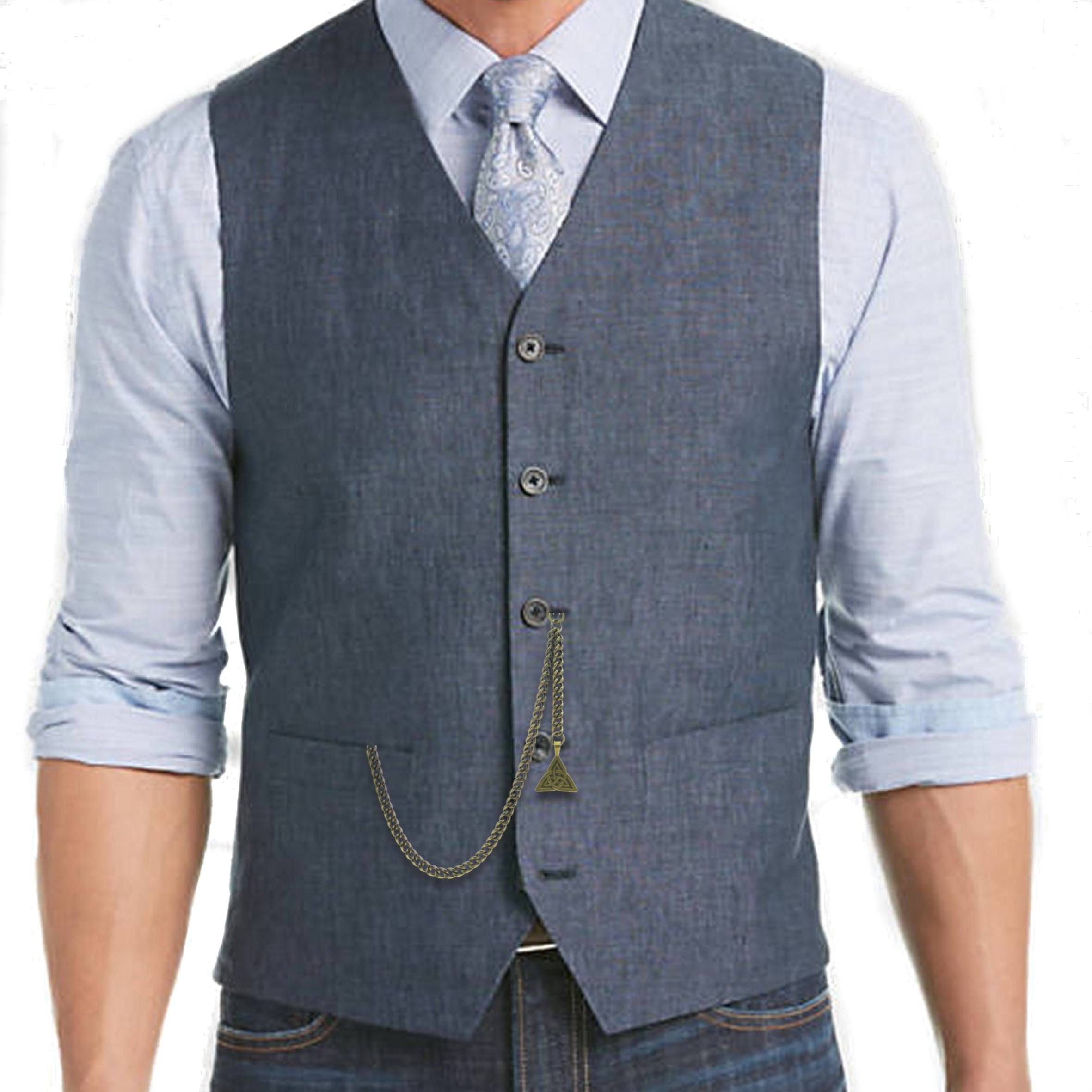 Albert Chain Pocket Watch Chains for Men Antique Brass Color with Celtic Knot Design Fob and T Bar AC29