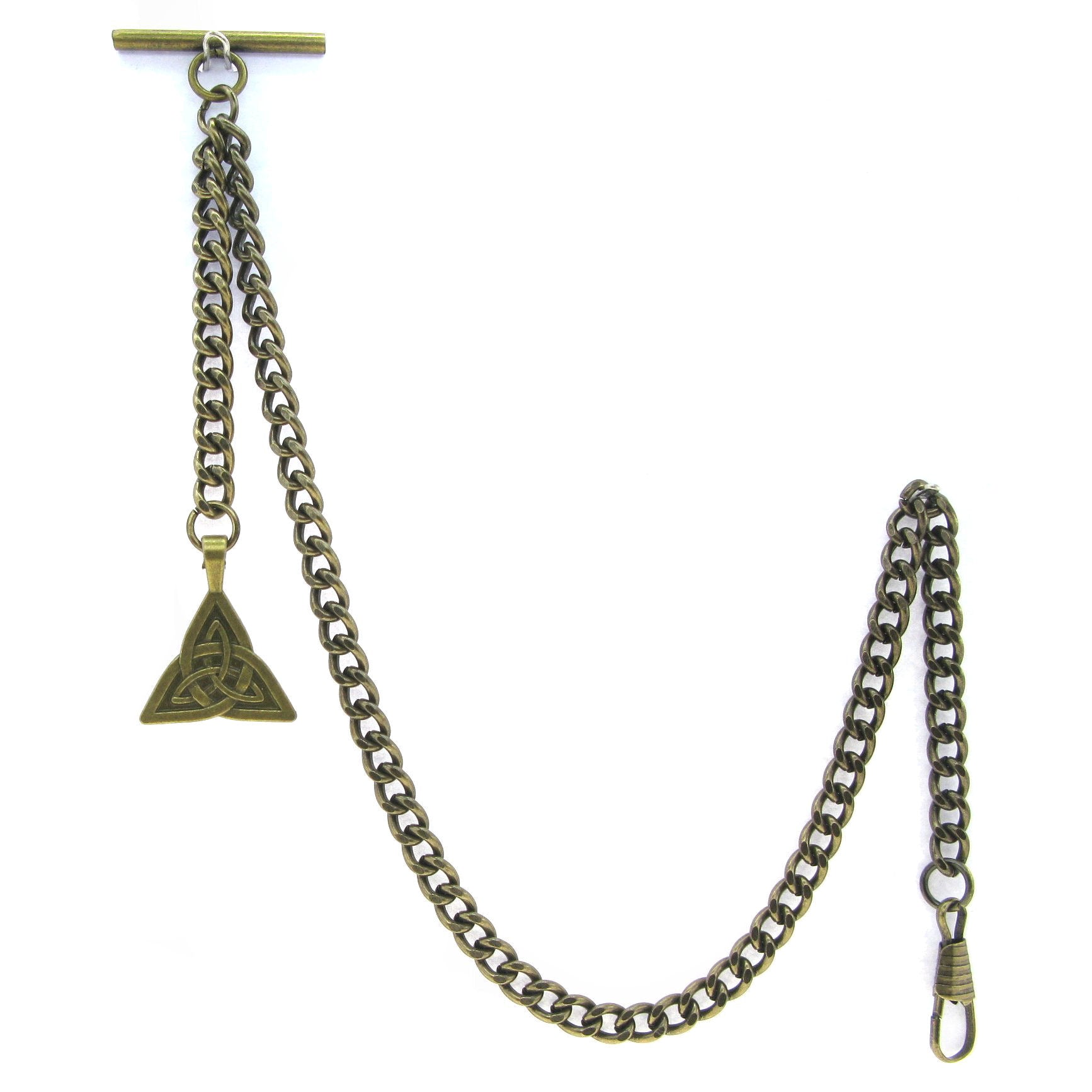 Albert Chain Pocket Watch Chains for Men Antique Brass Color with Celtic Knot Design Fob and T Bar AC29