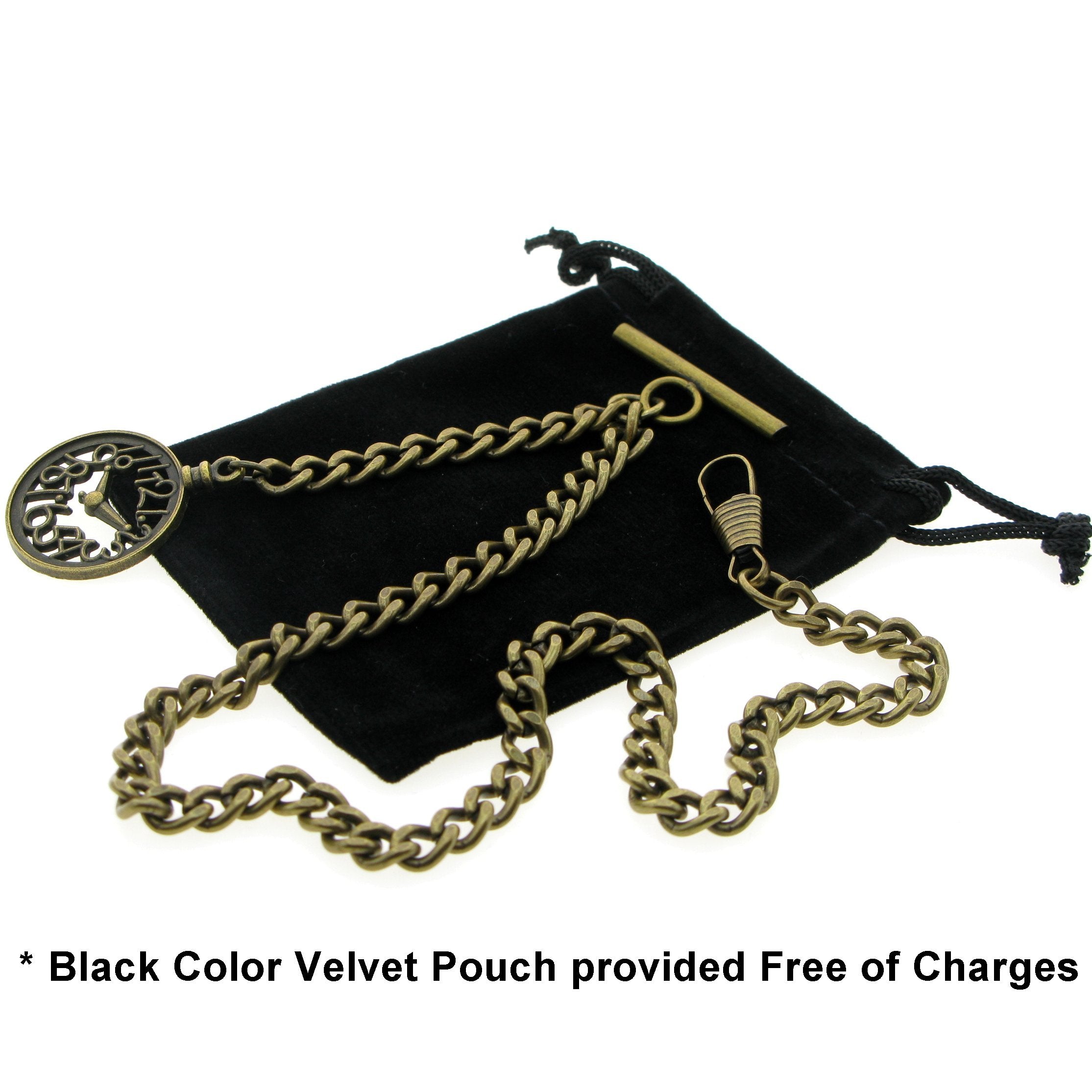Albert Chain Pocket Watch Chains for Men Antique Brass Color with Pocket Watch Design Medal Fob and T Bar AC32