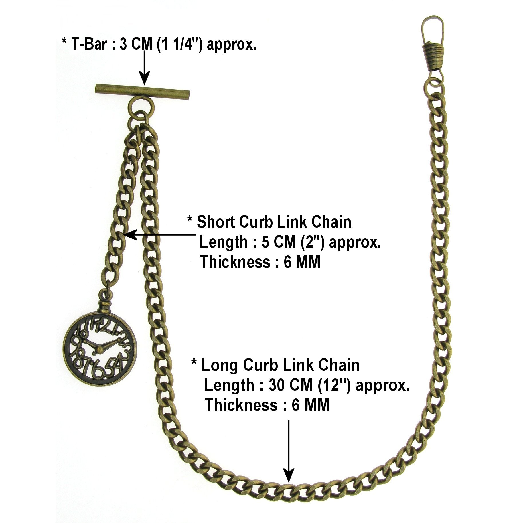 Albert Chain Pocket Watch Chains for Men Antique Brass Color with Pocket Watch Design Medal Fob and T Bar AC32