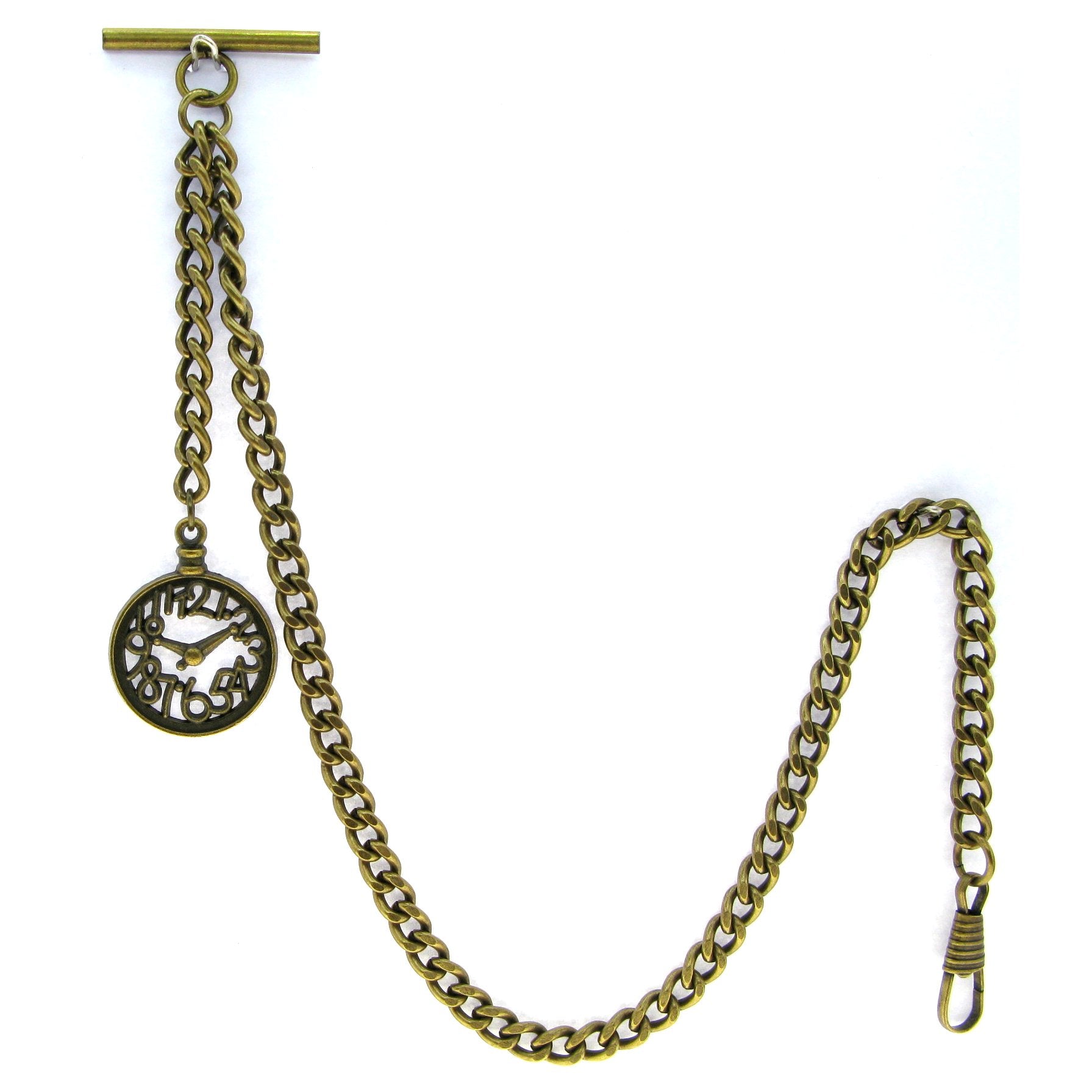 Albert Chain Pocket Watch Chains for Men Antique Brass Color with Pocket Watch Design Medal Fob and T Bar AC32