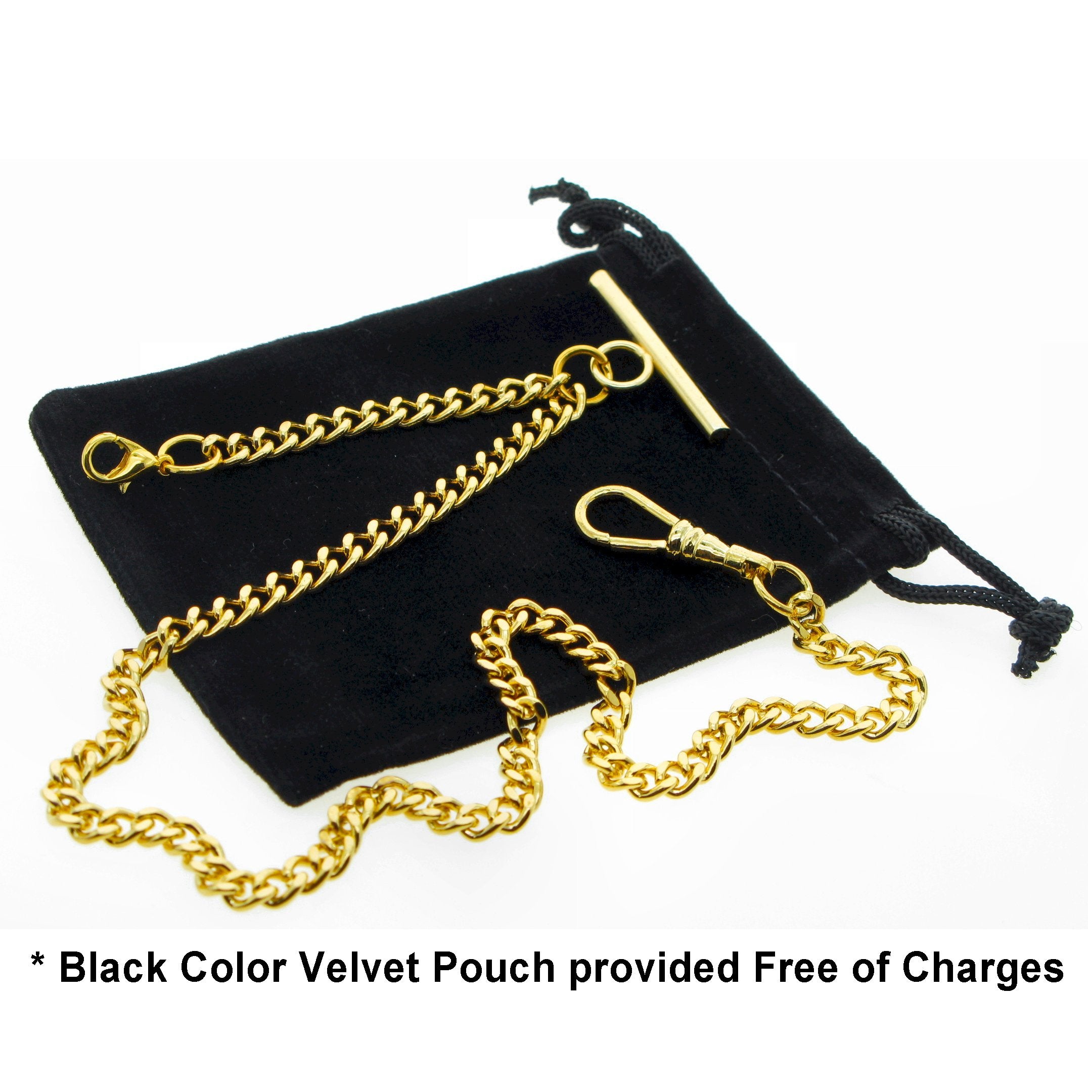Albert Chain Gold Color Pocket Watch Chains for Men with T Bar Swivel Clasp and Lobster Clasp AC33
