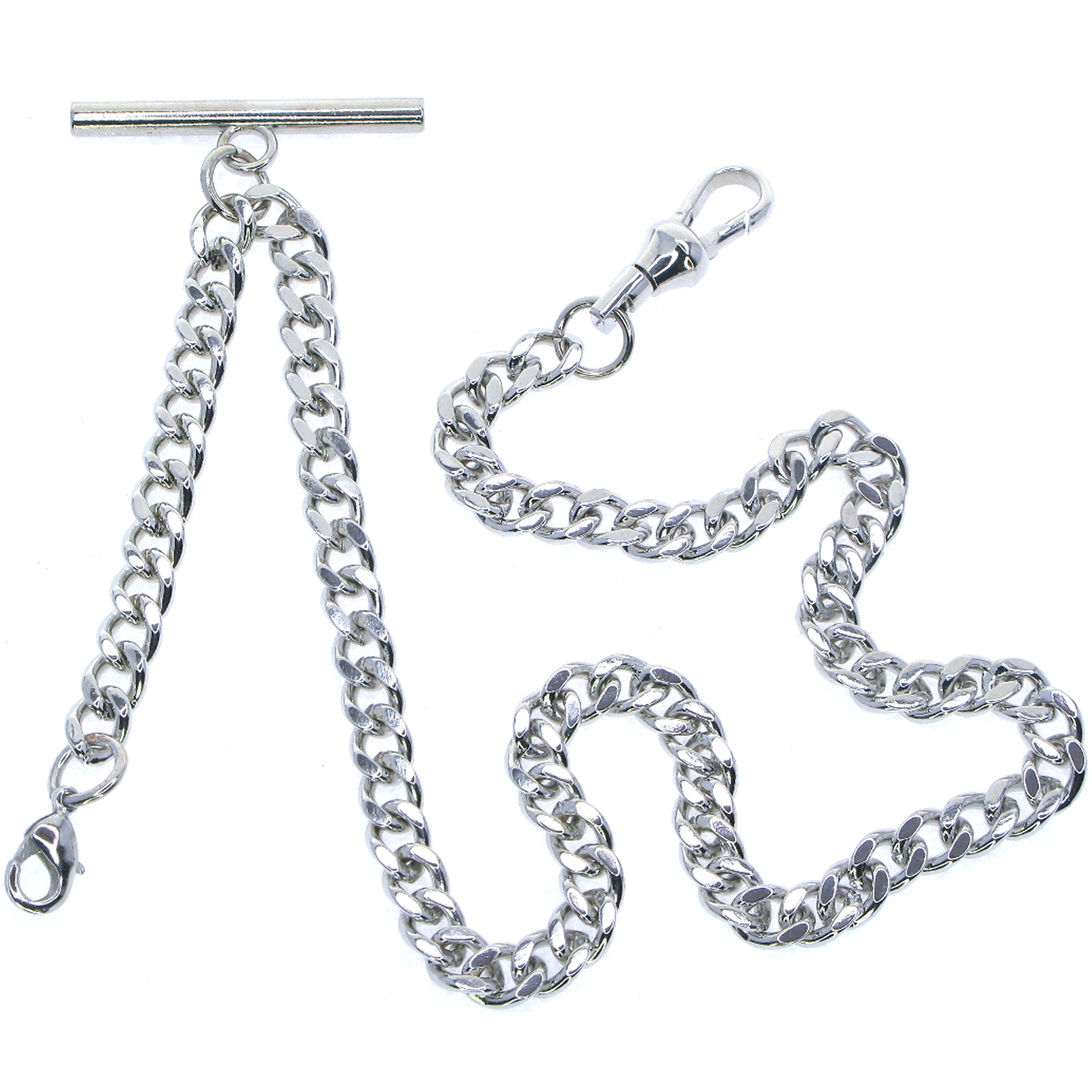 Pocket Watch Chain Silver Color Albert Chain for Men with Swivel Clasp T Bar and Lobster Clasp AC34