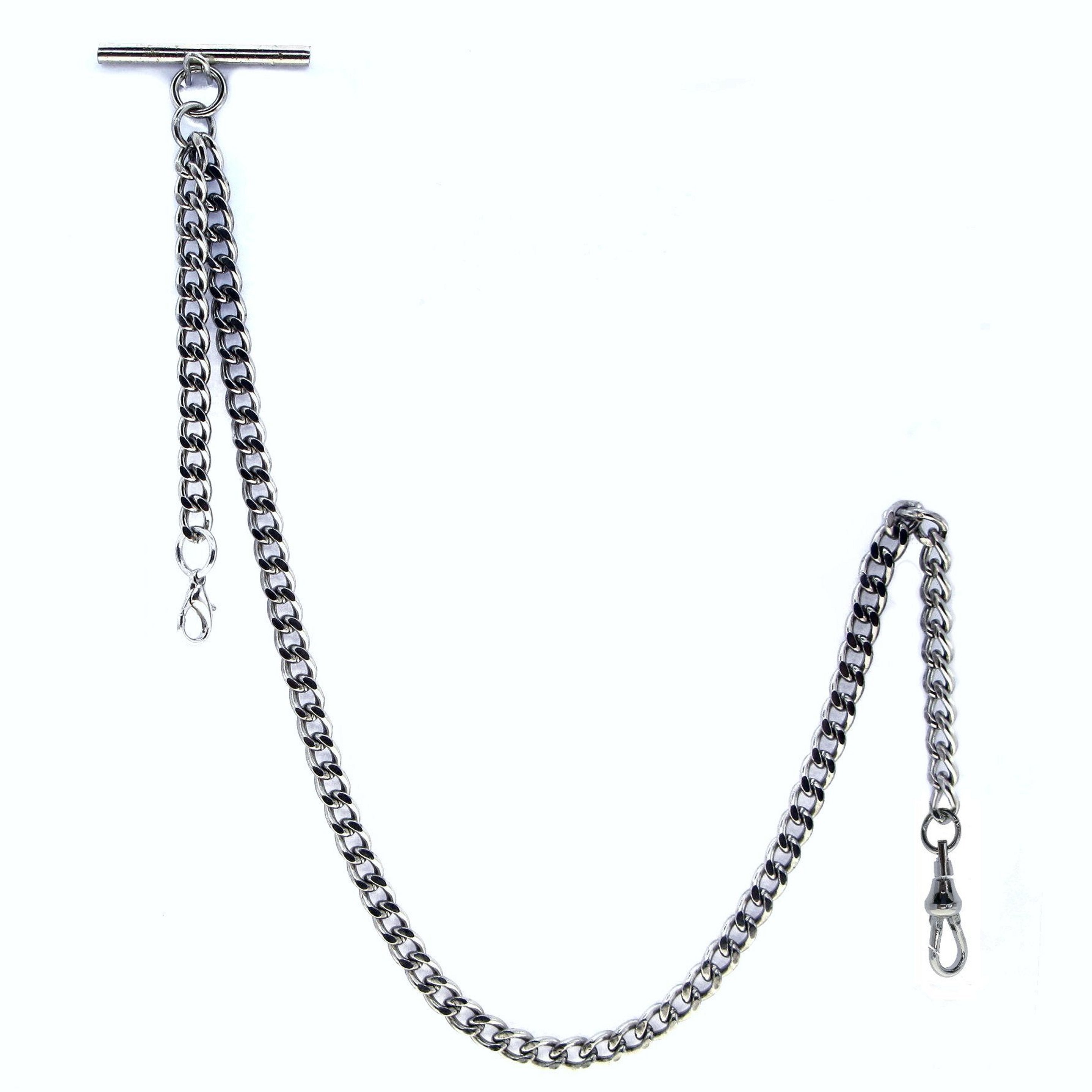 Pocket Watch Chain Silver Color Albert Chain for Men with Swivel Clasp T Bar and Lobster Clasp AC34