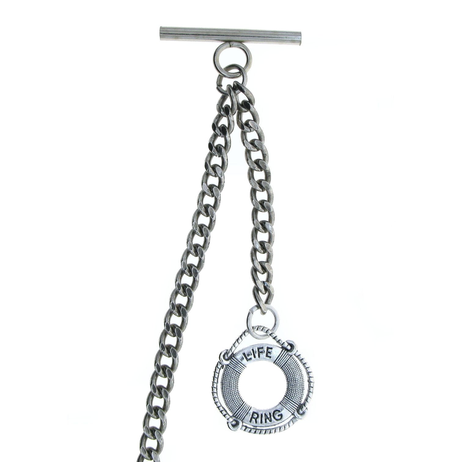Albert Chain Silver Color Pocket Watch Chains for Men with Lifebuoy Design Fob T Bar AC35