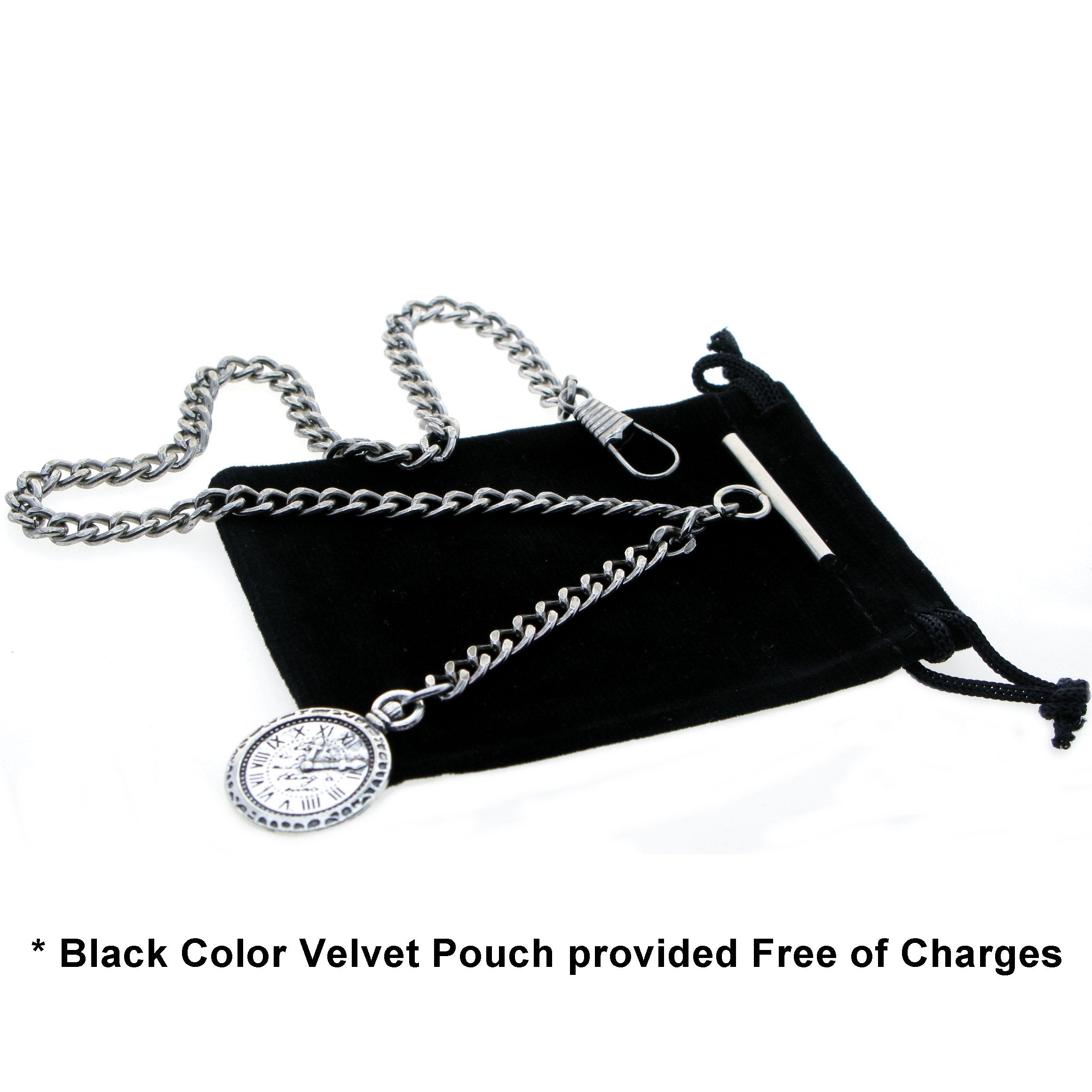 Albert Chain Silver Color Pocket Watch Chains for Men with Mini Pocket Watch Design Fob T Bar AC36