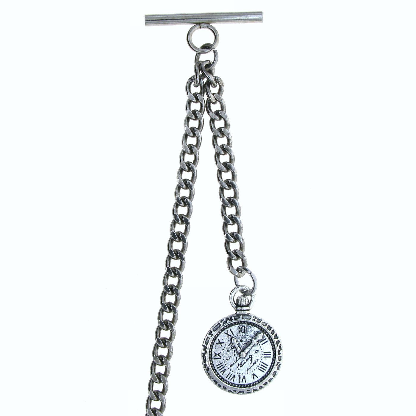 Albert Chain Silver Color Pocket Watch Chains for Men with Mini Pocket Watch Design Fob T Bar AC36
