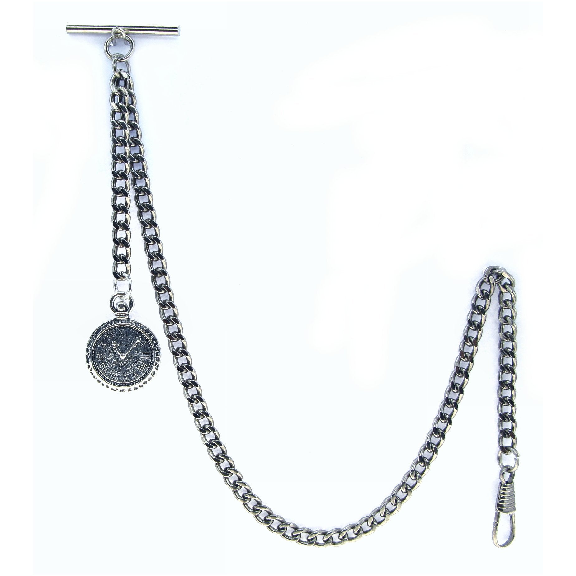 Albert Chain Silver Color Pocket Watch Chains for Men with Mini Pocket Watch Design Fob T Bar AC36