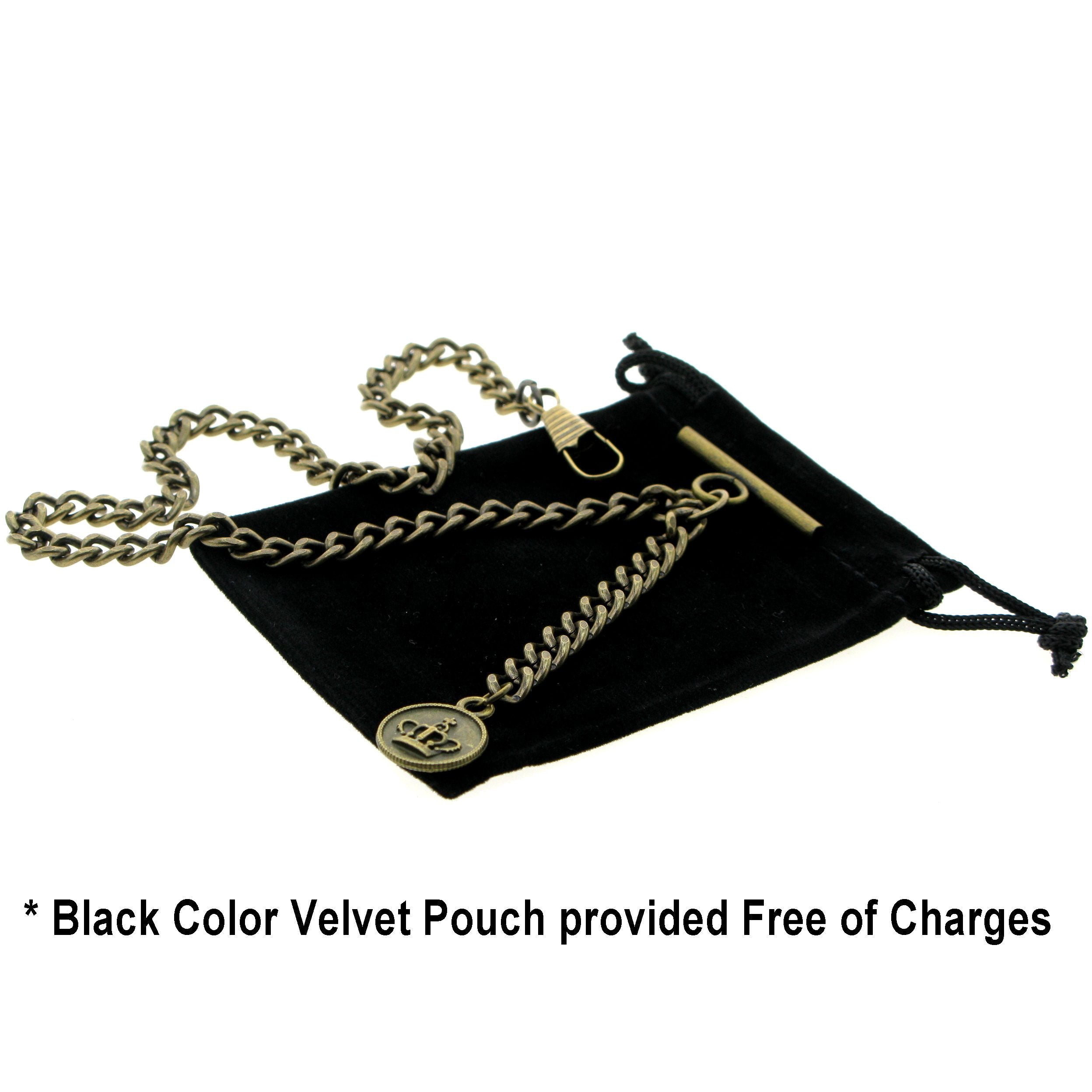 Albert Chain Pocket Watch Chains for Men Antique Brass Plating with Crown Medal Fob T Bar AC37