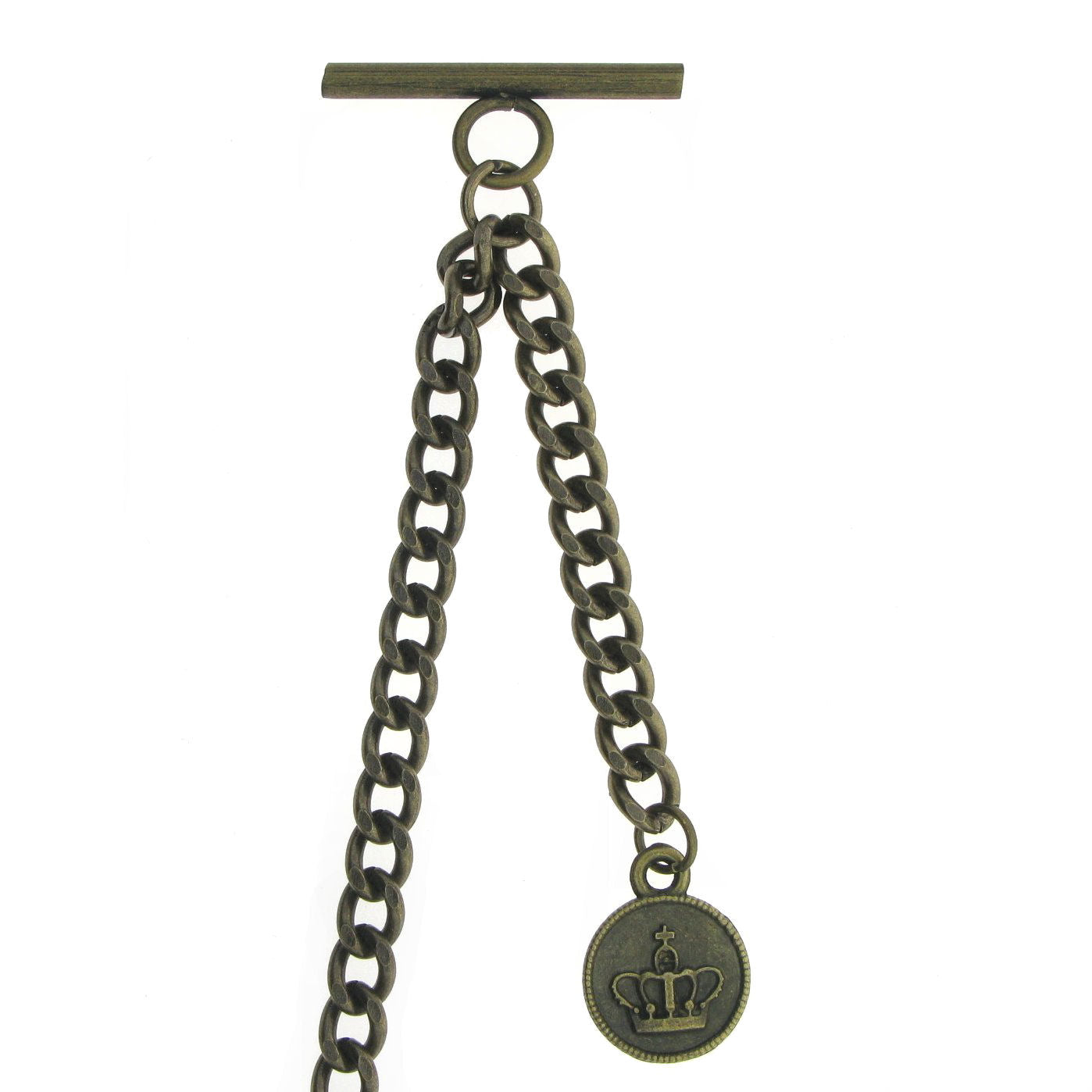 Albert Chain Pocket Watch Chains for Men Antique Brass Plating with Crown Medal Fob T Bar AC37