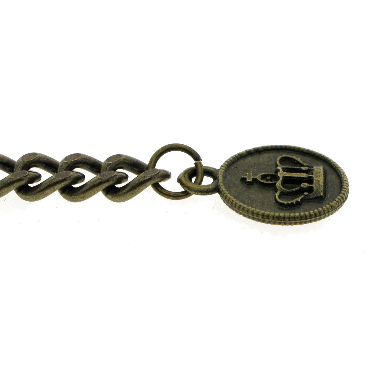 Albert Chain Pocket Watch Chains for Men Antique Brass Plating with Crown Medal Fob T Bar AC37