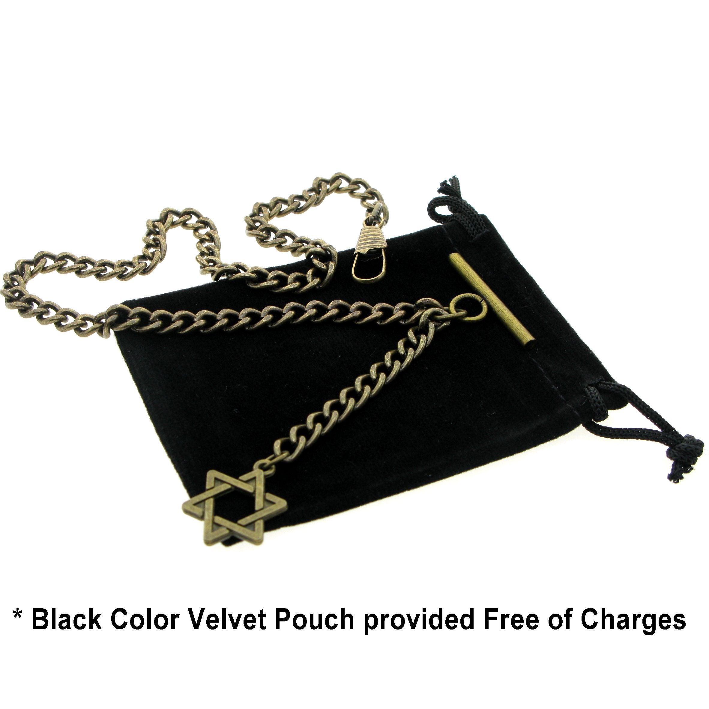 Albert Chain Pocket Watch Chains for Men Antique Brass Plating with Star Design Fob T Bar AC38