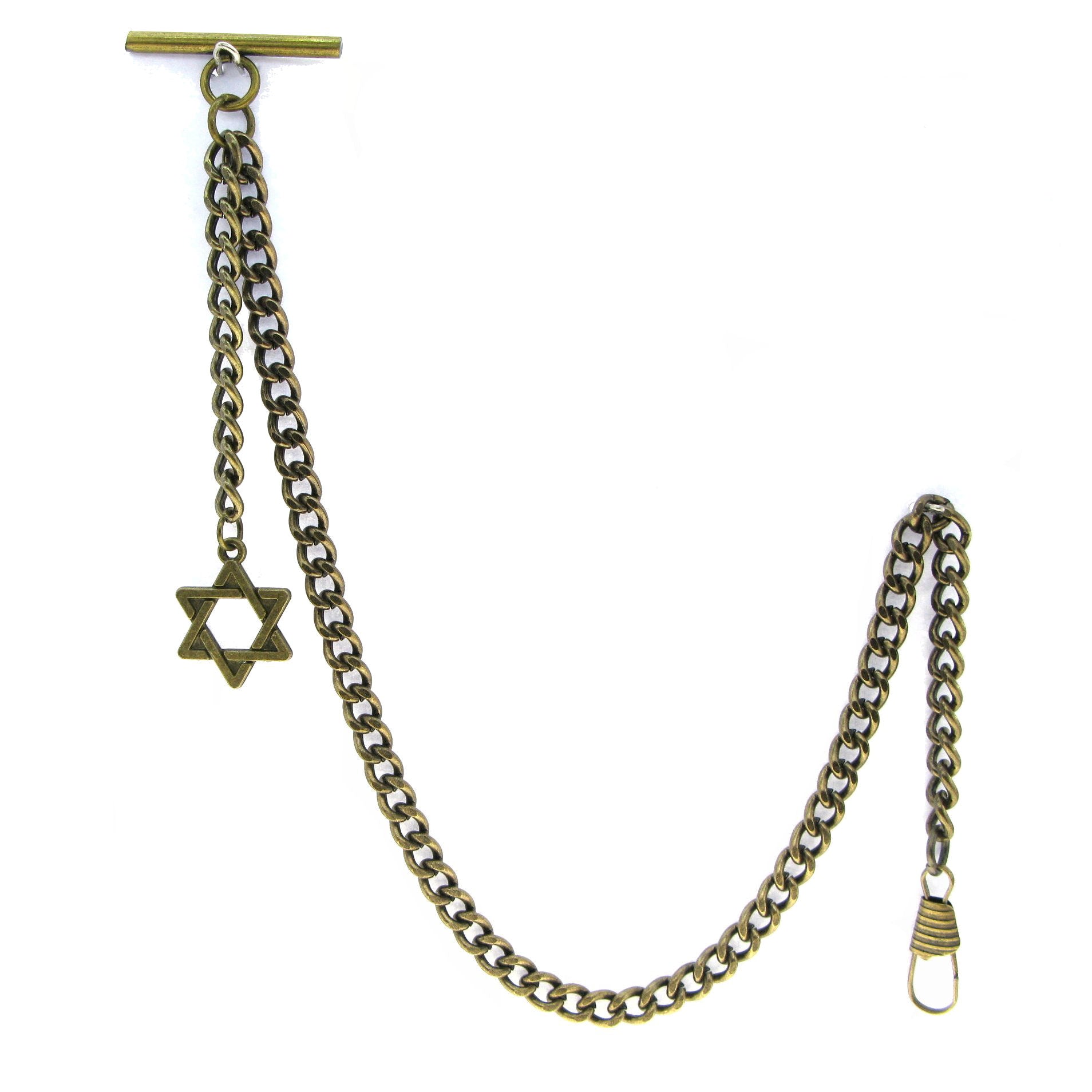 Albert Chain Pocket Watch Chains for Men Antique Brass Plating with Star Design Fob T Bar AC38