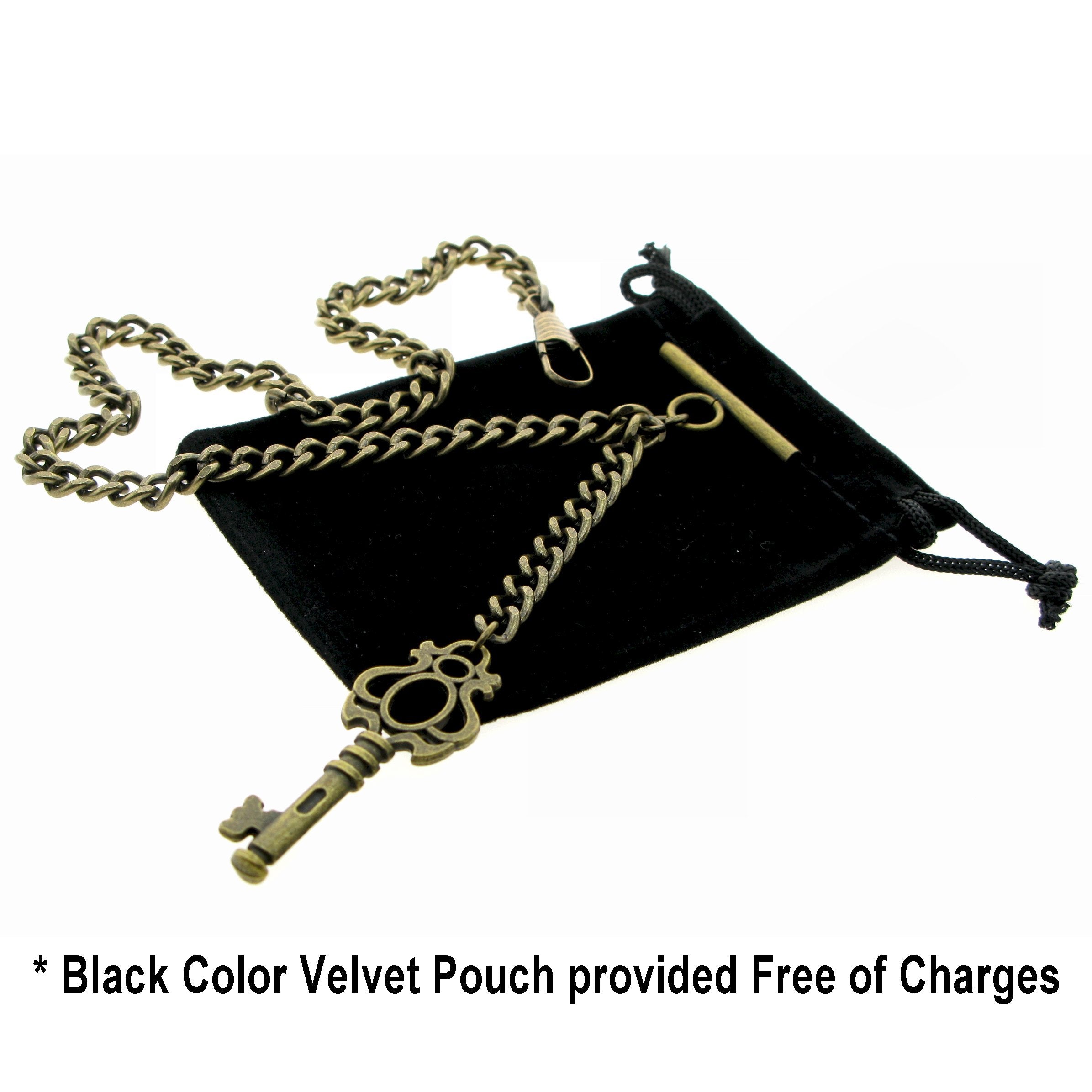 Albert Chain Pocket Watch Chains for Men Antique Brass Color with Antique Key Design Fob T Bar AC40