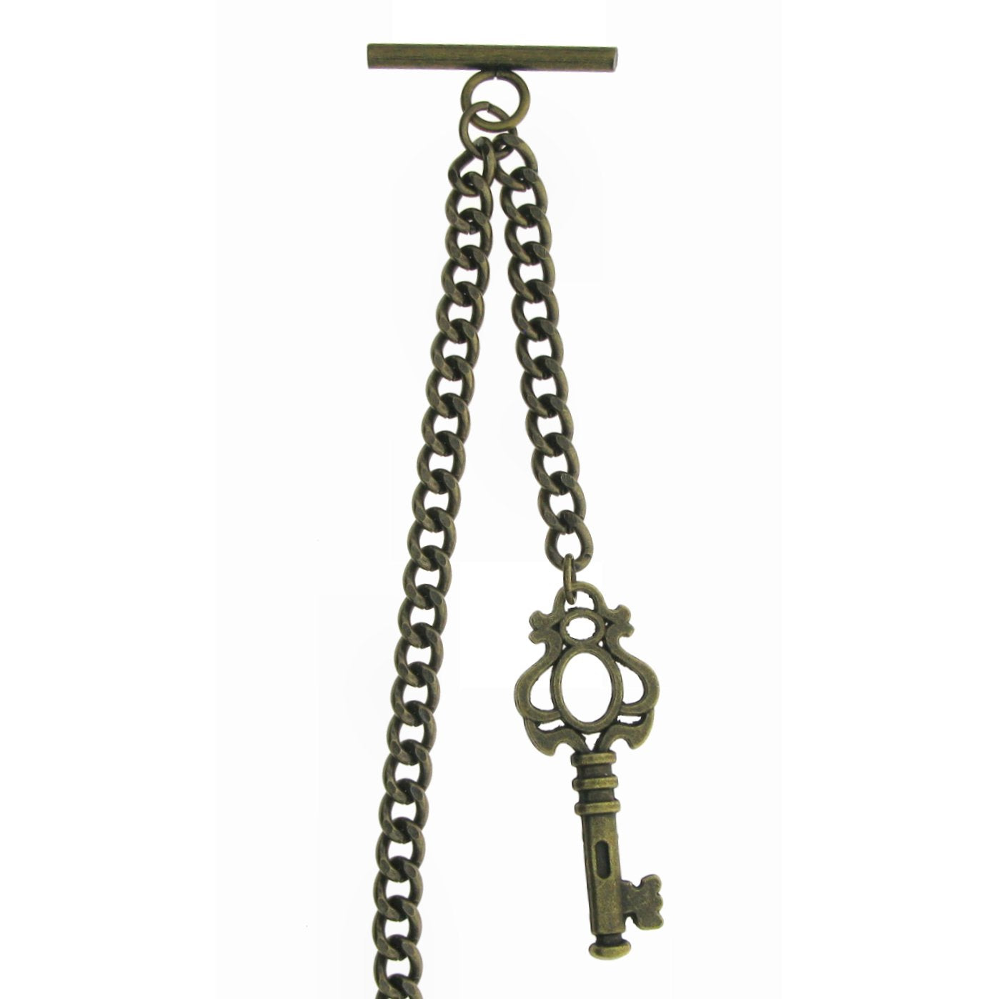 Albert Chain Pocket Watch Chains for Men Antique Brass Color with Antique Key Design Fob T Bar AC40