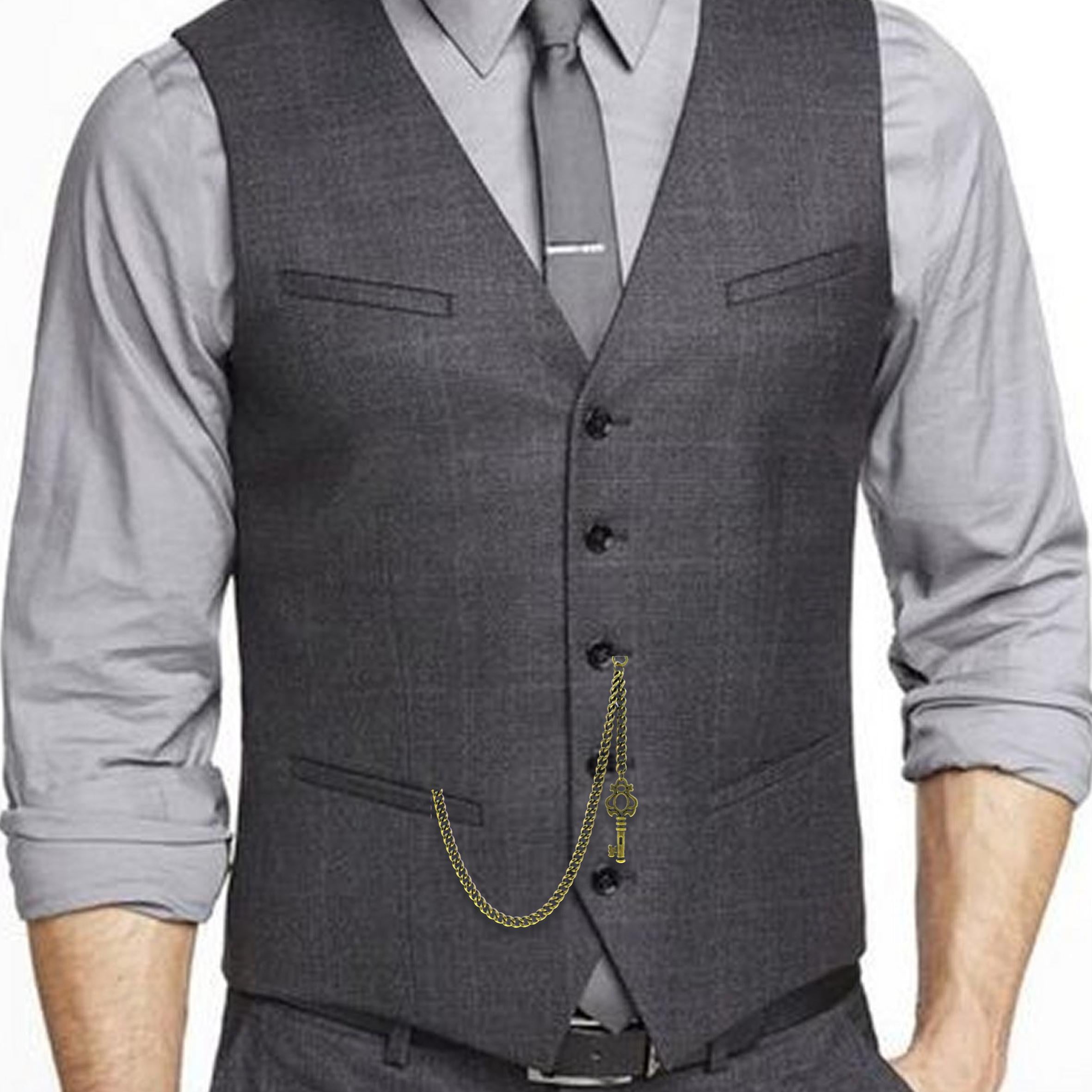 Albert Chain Pocket Watch Chains for Men Antique Brass Color with Antique Key Design Fob T Bar AC40