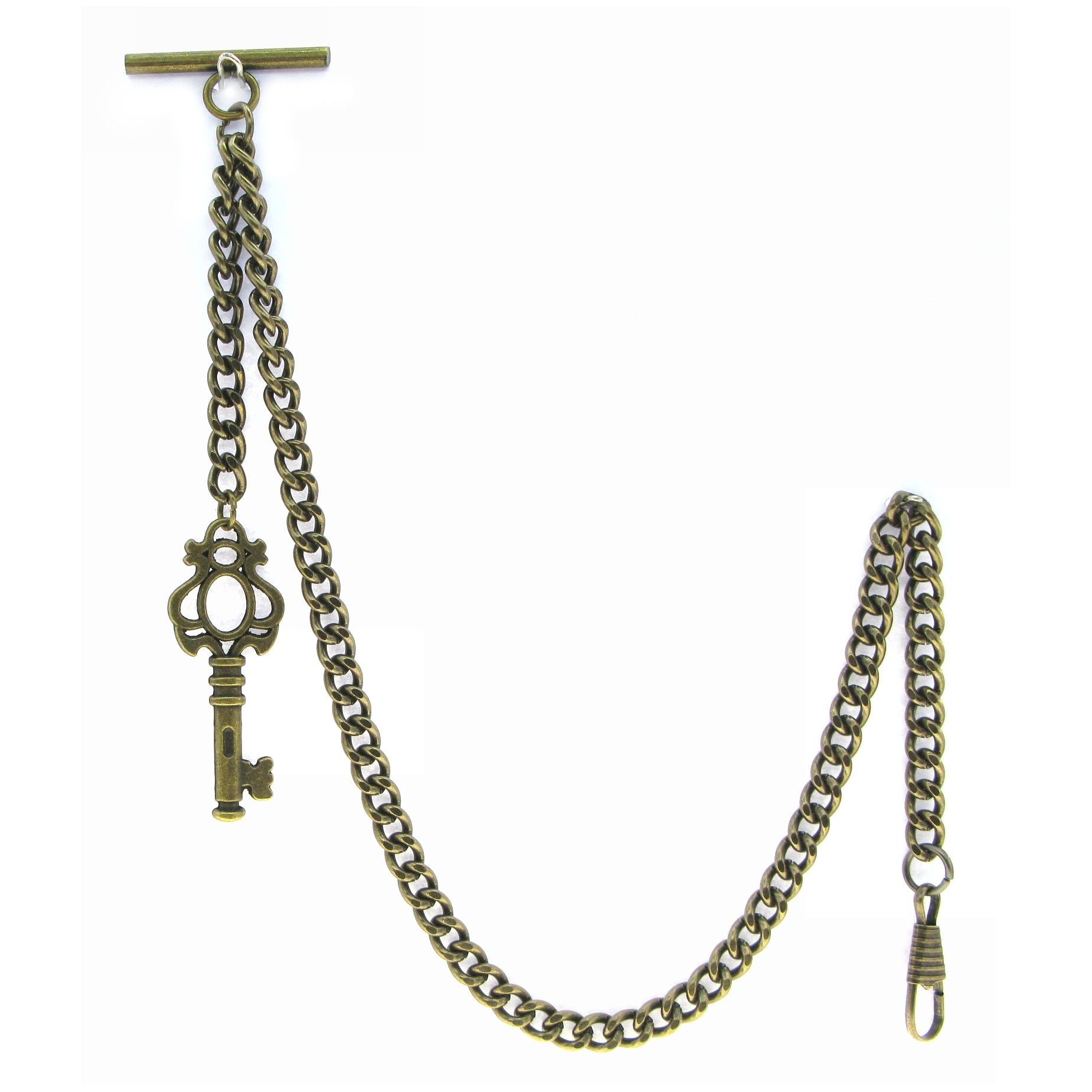 Albert Chain Pocket Watch Chains for Men Antique Brass Color with Antique Key Design Fob T Bar AC40