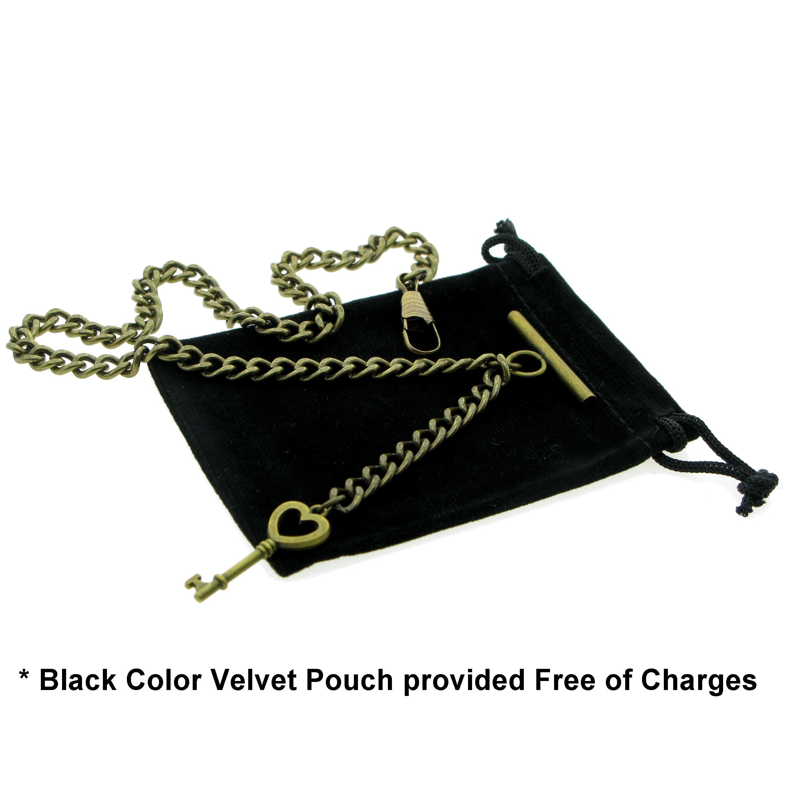 Albert Chain Pocket Watch Chains for Men Antique Brass Color with Key Design Fob and T Bar AC41
