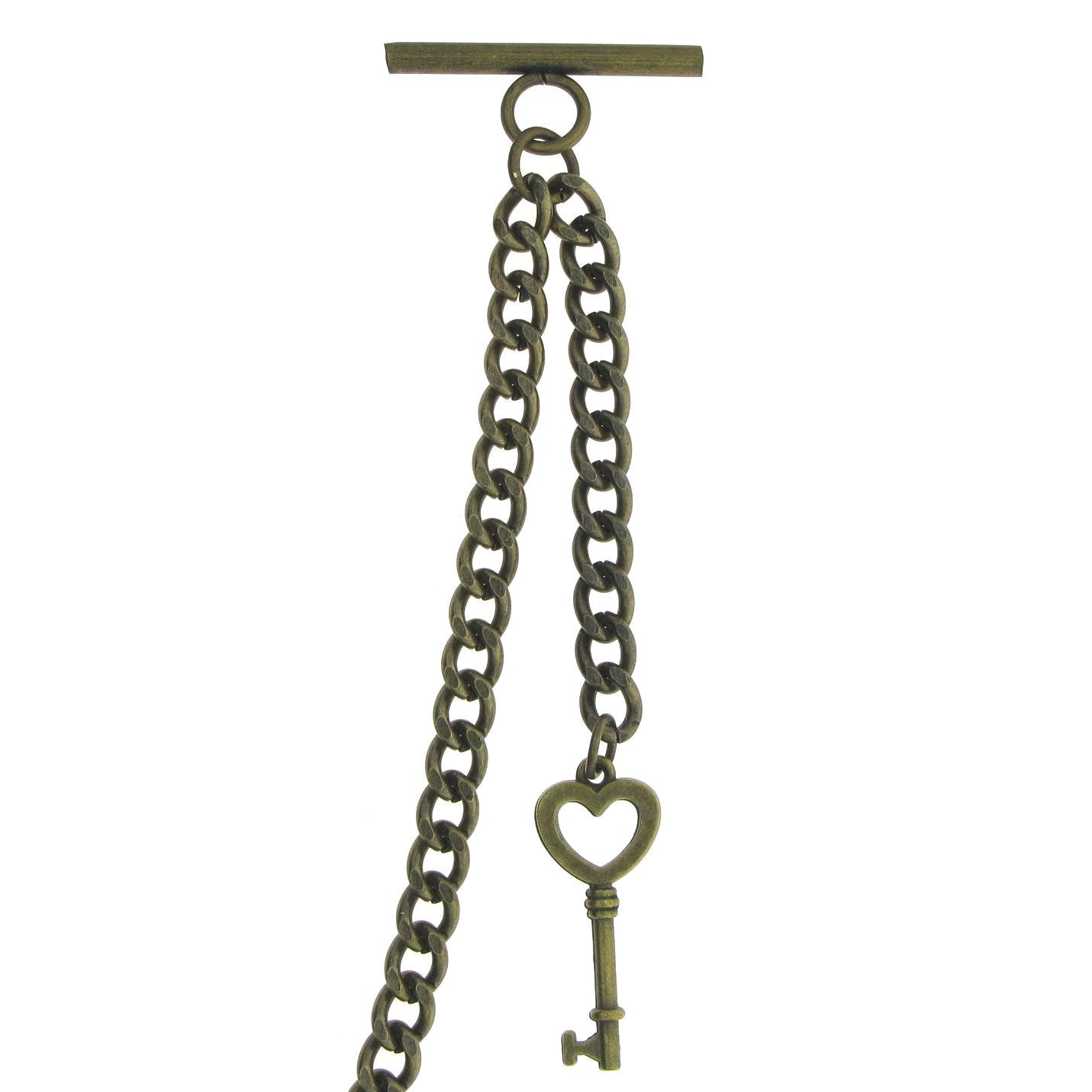 Albert Chain Pocket Watch Chains for Men Antique Brass Color with Key Design Fob and T Bar AC41