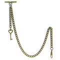 Albert Chain Pocket Watch Chains for Men Antique Brass Color with Key Design Fob and T Bar AC41