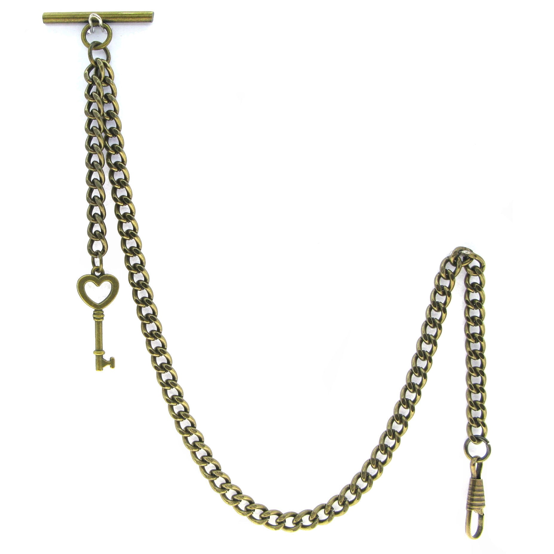 Albert Chain Pocket Watch Chains for Men Antique Brass Color with Key Design Fob and T Bar AC41