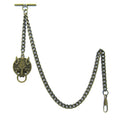Albert Chain Pocket Watch Chains for Men Antique Brass Color with Ancient Animal Fob T Bar AC44