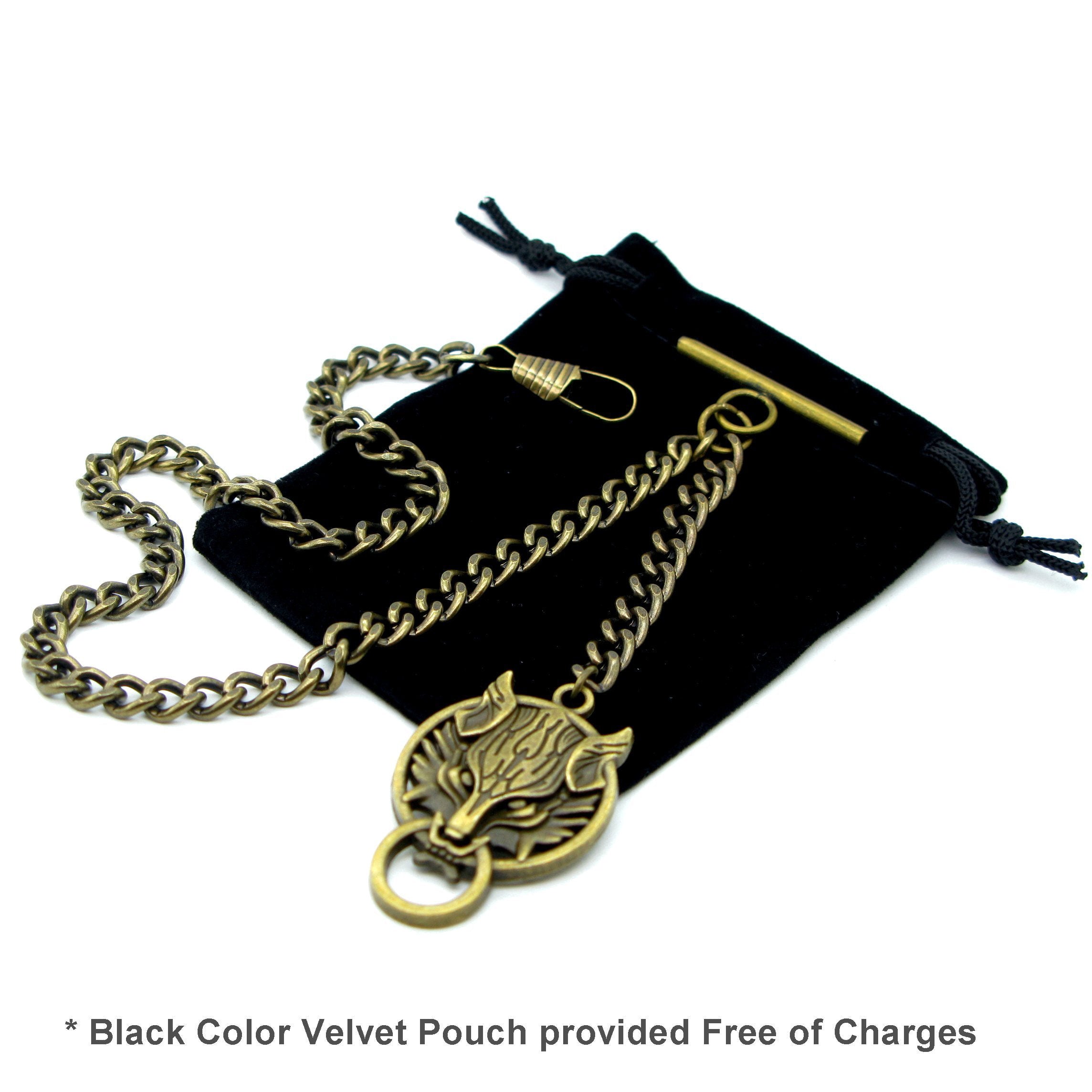 Albert Chain Pocket Watch Chains for Men Antique Brass Color with Ancient Animal Fob T Bar AC44