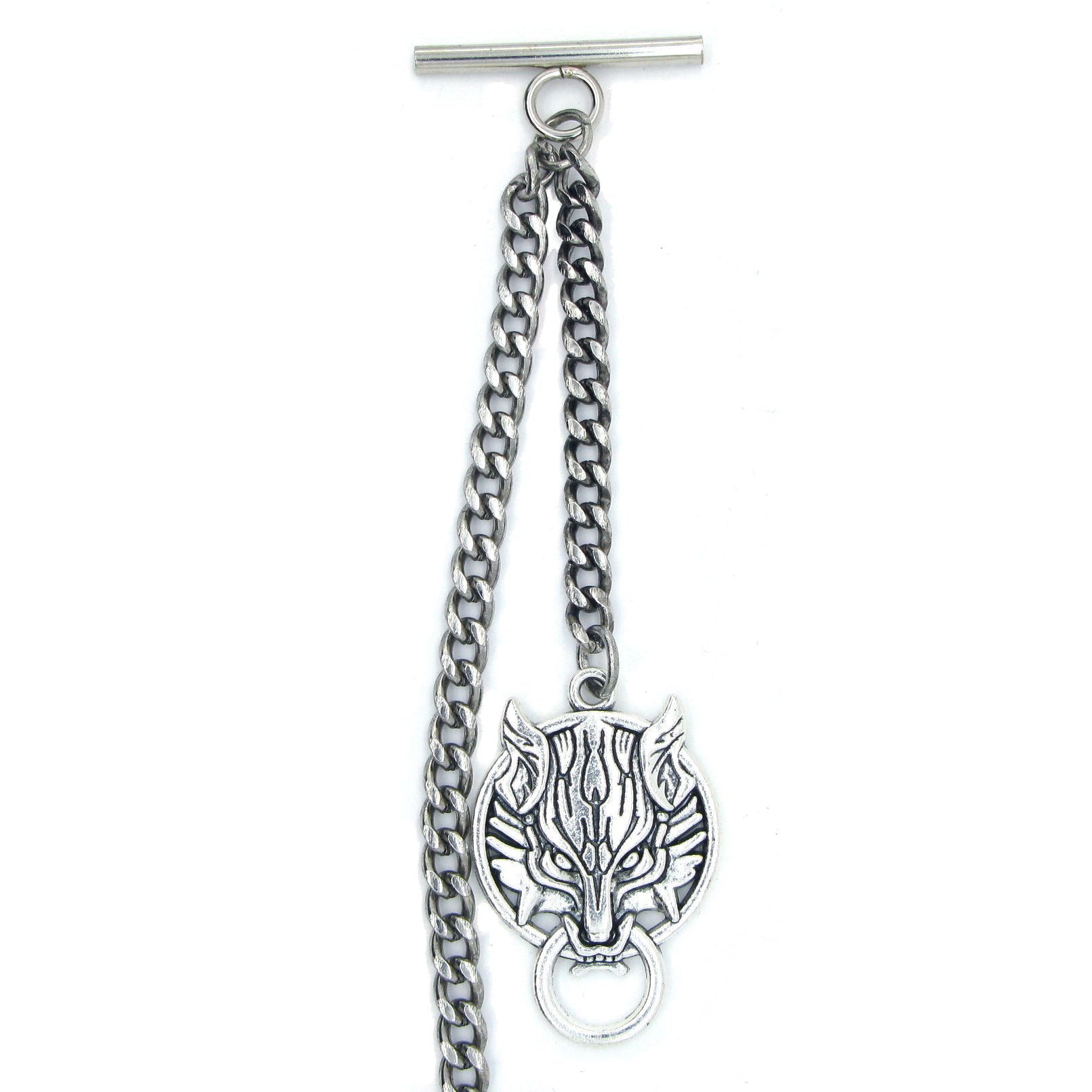 Albert Chain Silver Color Pocket Watch Chains for Men with Ancient Animal Fob Swivel Clasp T Bar AC45