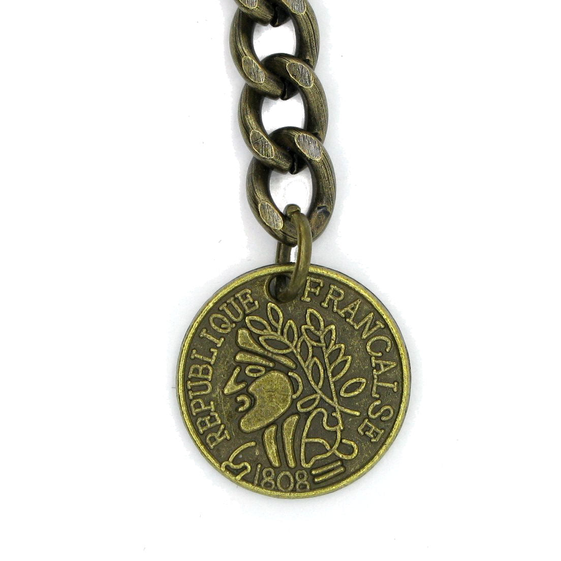 Albert Chain Pocket Watch Chains for Men Antique Brass Color with Francaise Medal Fob T Bar AC46