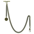 Albert Chain Pocket Watch Chains for Men Antique Brass Color with Francaise Medal Fob T Bar AC46