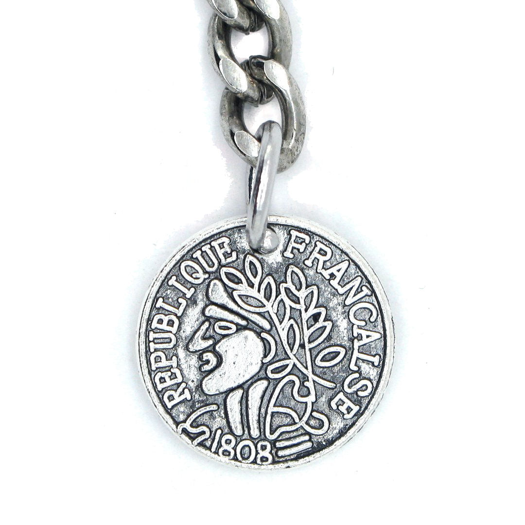 Albert Chain Silver Color Pocket Watch Chains for Men with Francaise Medal Fob T Bar AC47