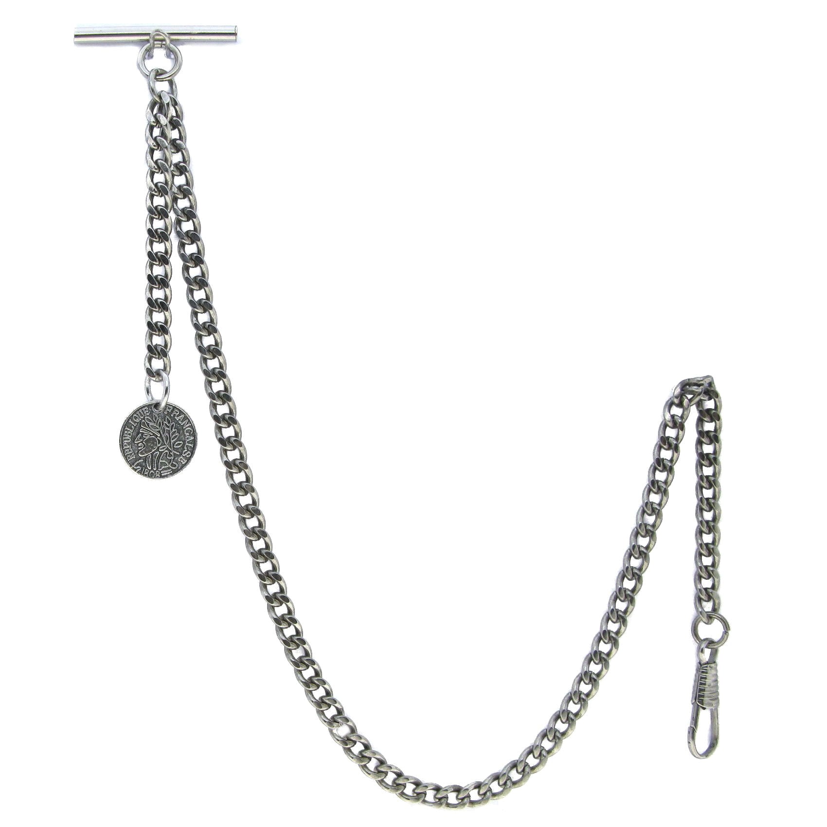 Albert Chain Silver Color Pocket Watch Chains for Men with Francaise Medal Fob T Bar AC47