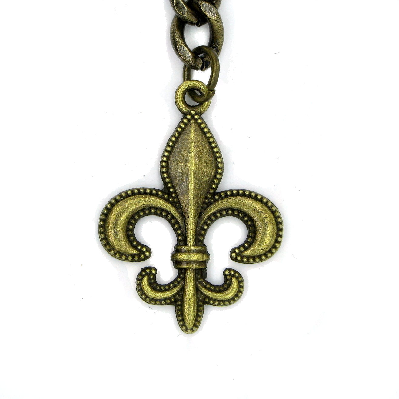 Albert Chain Pocket Watch Chains for Men Antique Brass Color with Fleur-de-lis Emblem Fob T Bar AC48