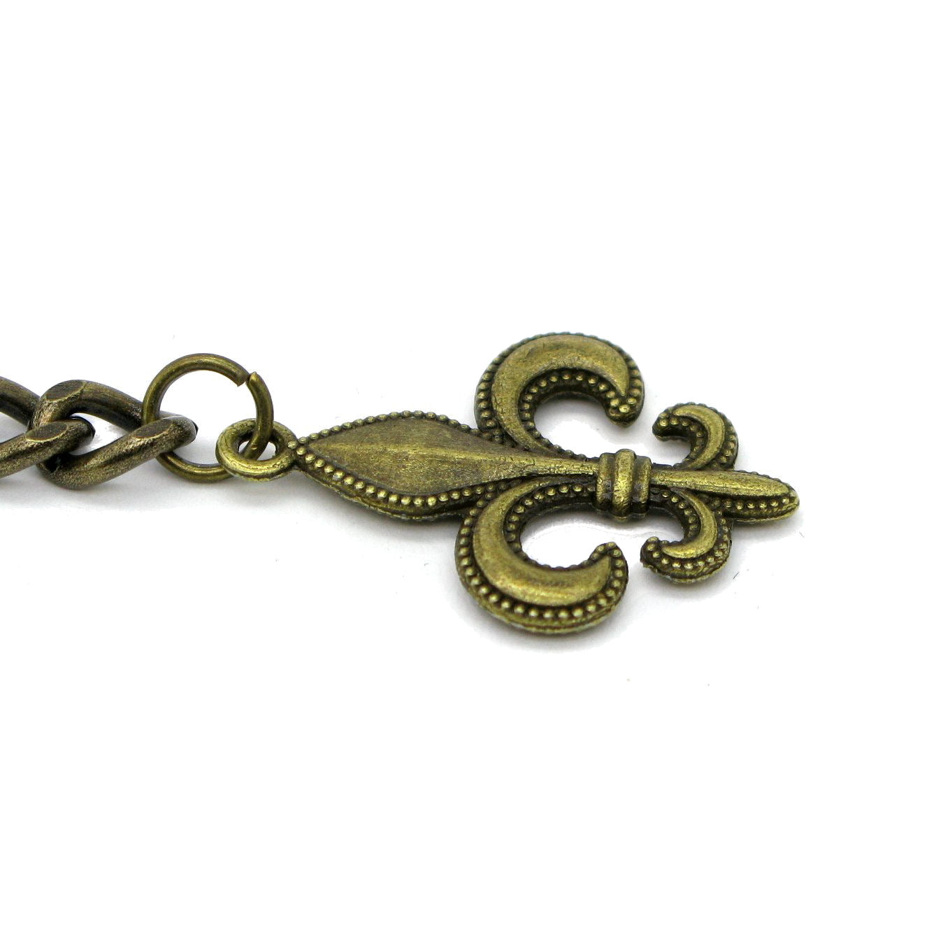 Albert Chain Pocket Watch Chains for Men Antique Brass Color with Fleur-de-lis Emblem Fob T Bar AC48