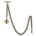Albert Chain Pocket Watch Chains for Men Antique Brass Color with Fleur-de-lis Emblem Fob T Bar AC48