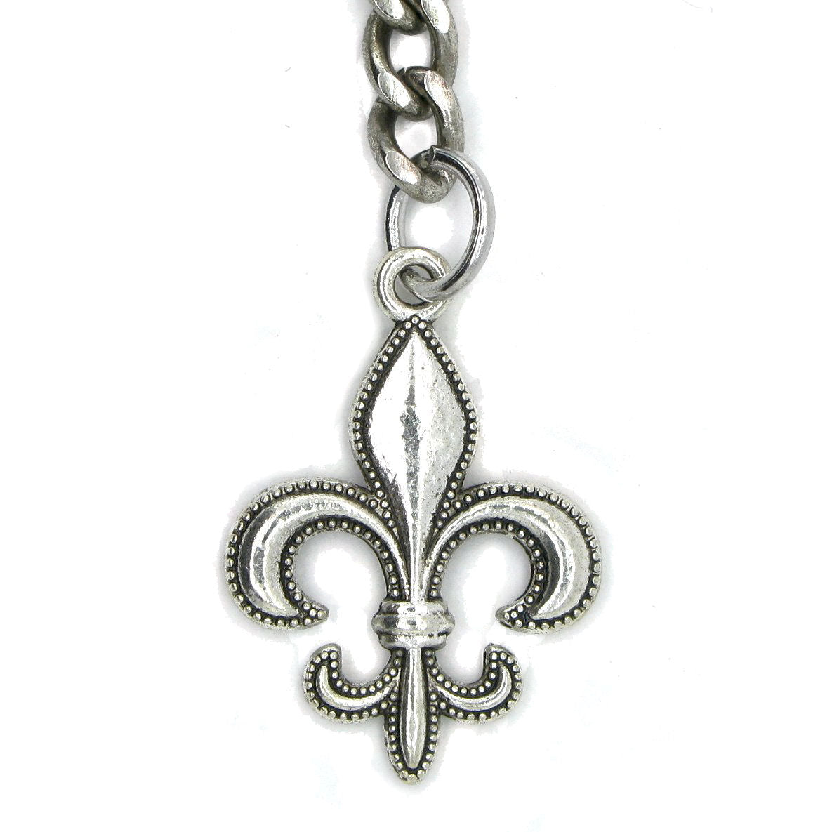 Albert Chain Silver Color Pocket Watch Chains for Men with Fleur-de-lis Emblem Fob T Bar AC49