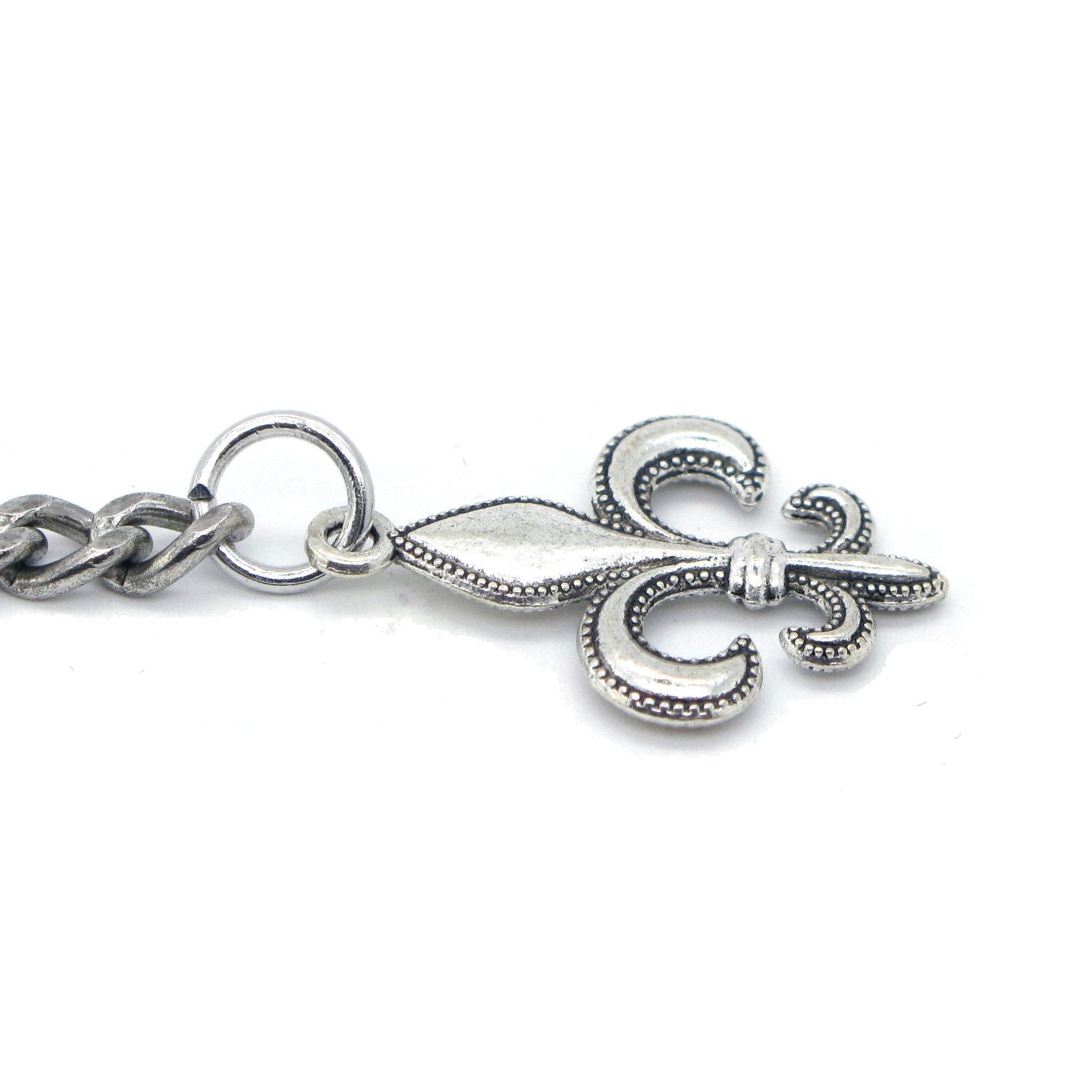 Albert Chain Silver Color Pocket Watch Chains for Men with Fleur-de-lis Emblem Fob T Bar AC49