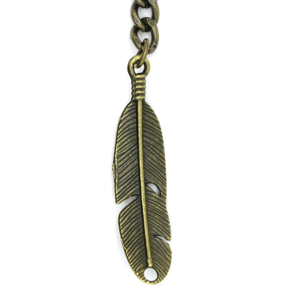 Albert Chain Pocket Watch Chains for Men Antique Brass Color with Feather Pattern Fob T Bar AC50