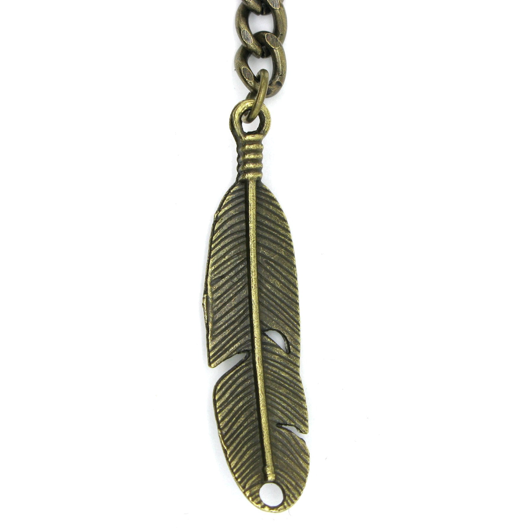 Albert Chain Pocket Watch Chains for Men Antique Brass Color with Feather Pattern Fob T Bar AC50