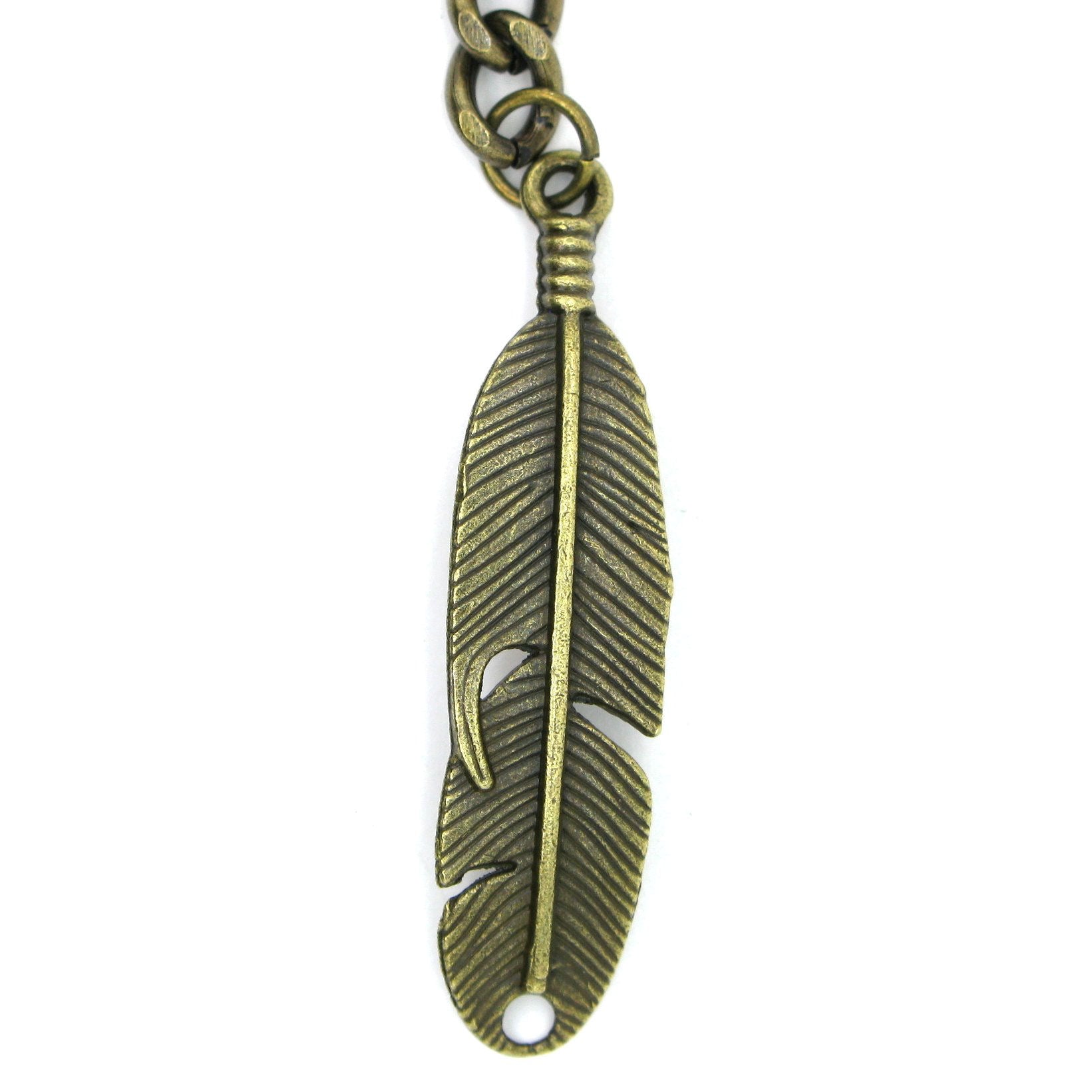 Albert Chain Pocket Watch Chains for Men Antique Brass Color with Feather Pattern Fob T Bar AC50