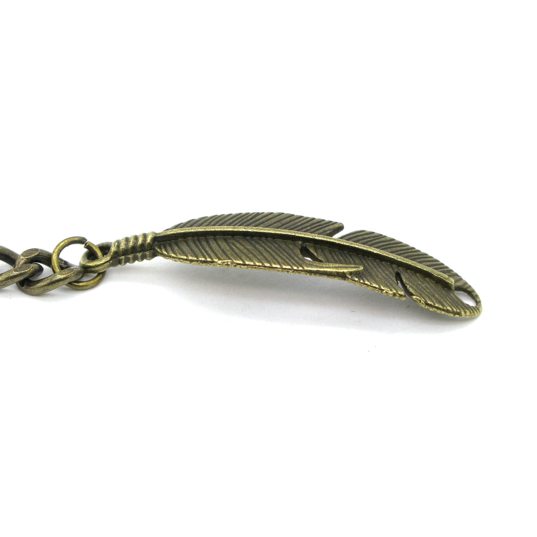 Albert Chain Pocket Watch Chains for Men Antique Brass Color with Feather Pattern Fob T Bar AC50