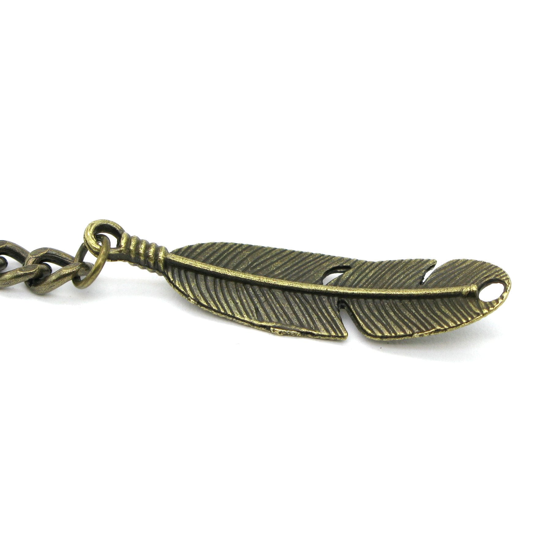 Albert Chain Pocket Watch Chains for Men Antique Brass Color with Feather Pattern Fob T Bar AC50