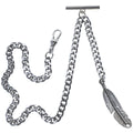 Albert Chain Silver Color Pocket Watch Chains for Men with Feather Pattern Fob T Bar AC51