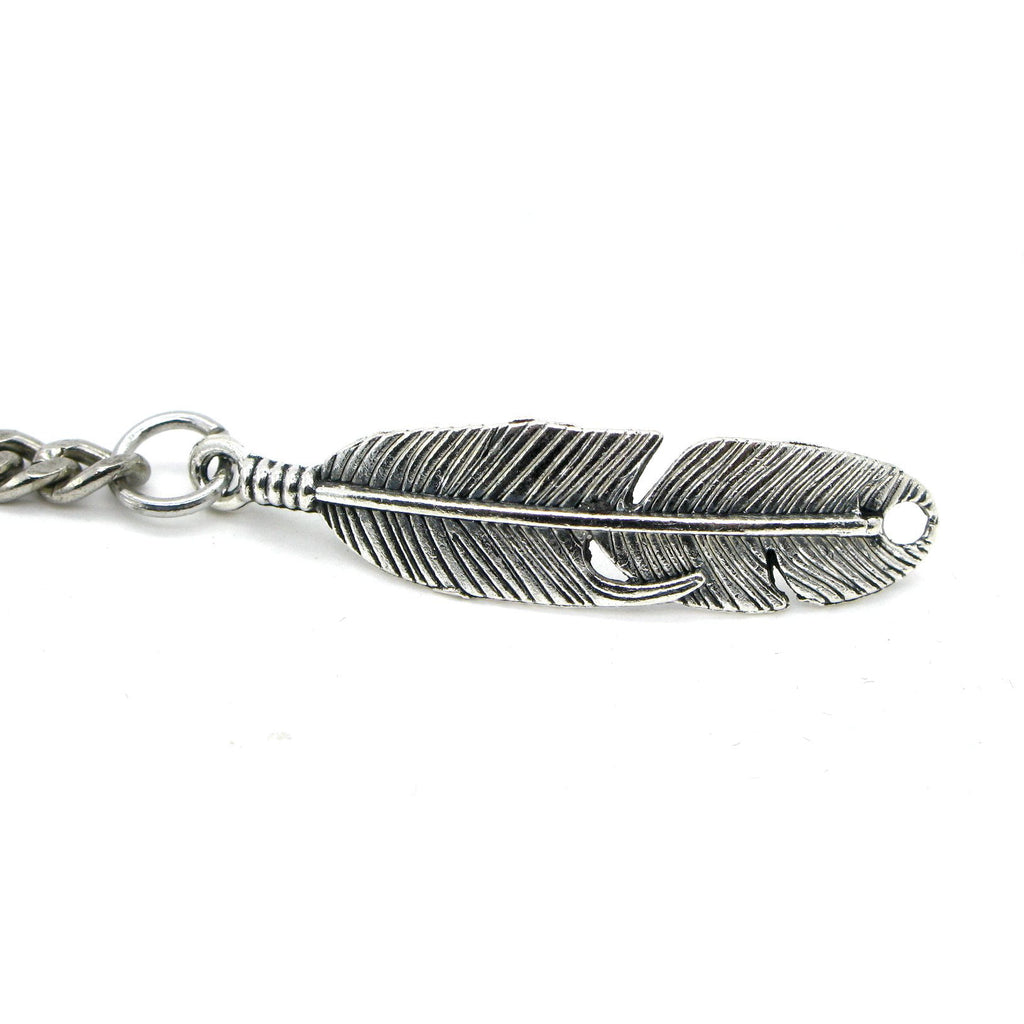 Albert Chain Silver Color Pocket Watch Chains for Men with Feather Pattern Fob T Bar AC51