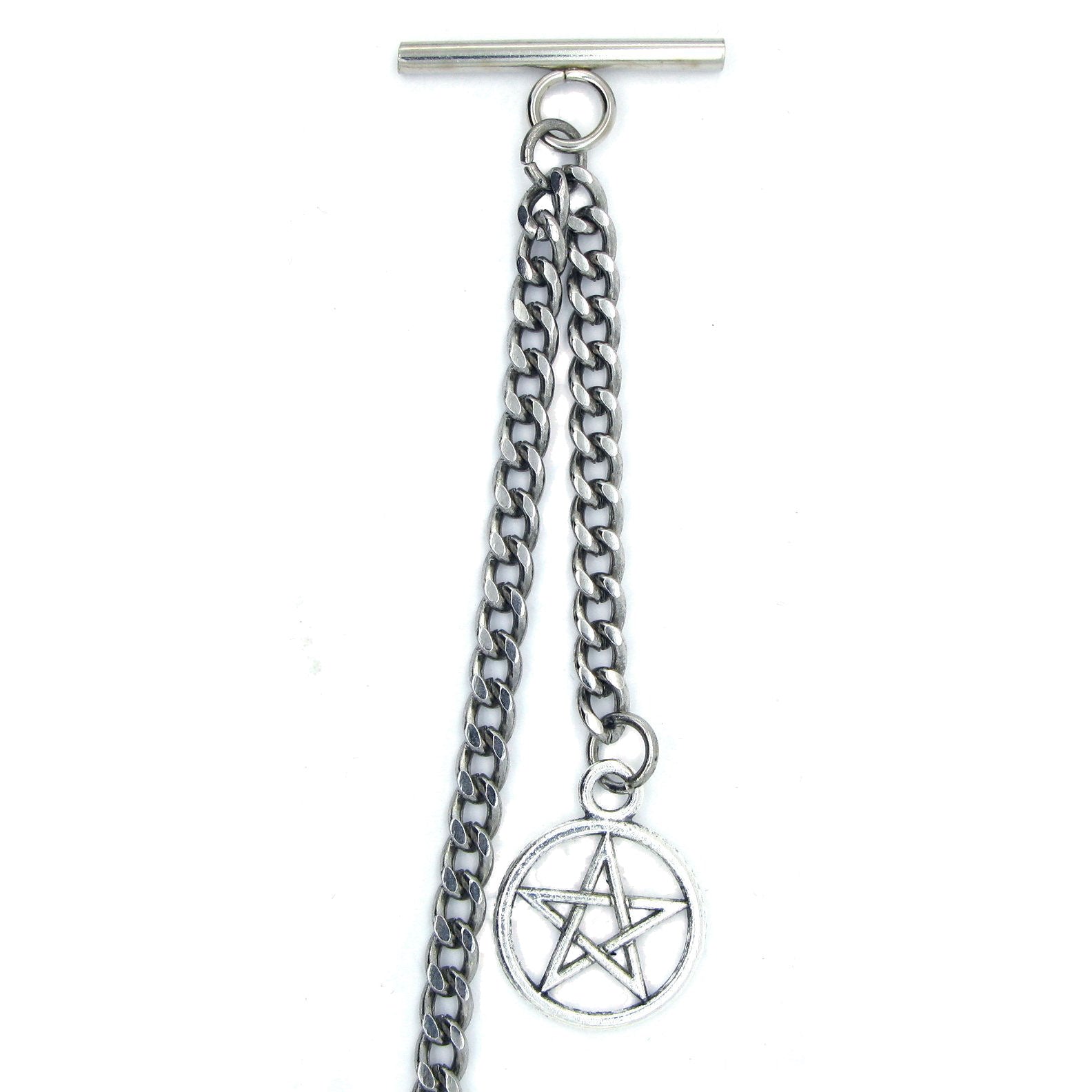 Albert Chain Silver Color Pocket Watch Chains Vest Chain for Men with Star Design Fob T Bar AC52