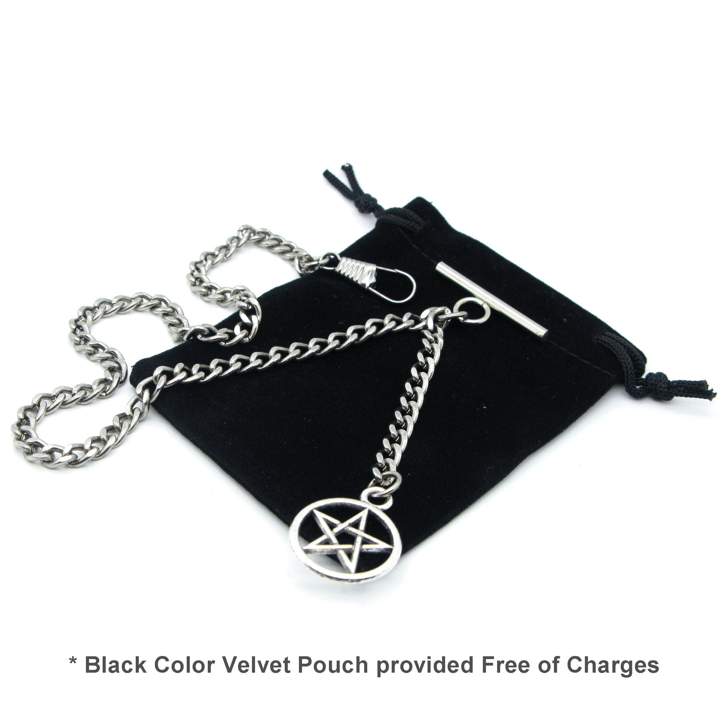 Albert Chain Silver Color Pocket Watch Chains Vest Chain for Men with Star Design Fob T Bar AC52